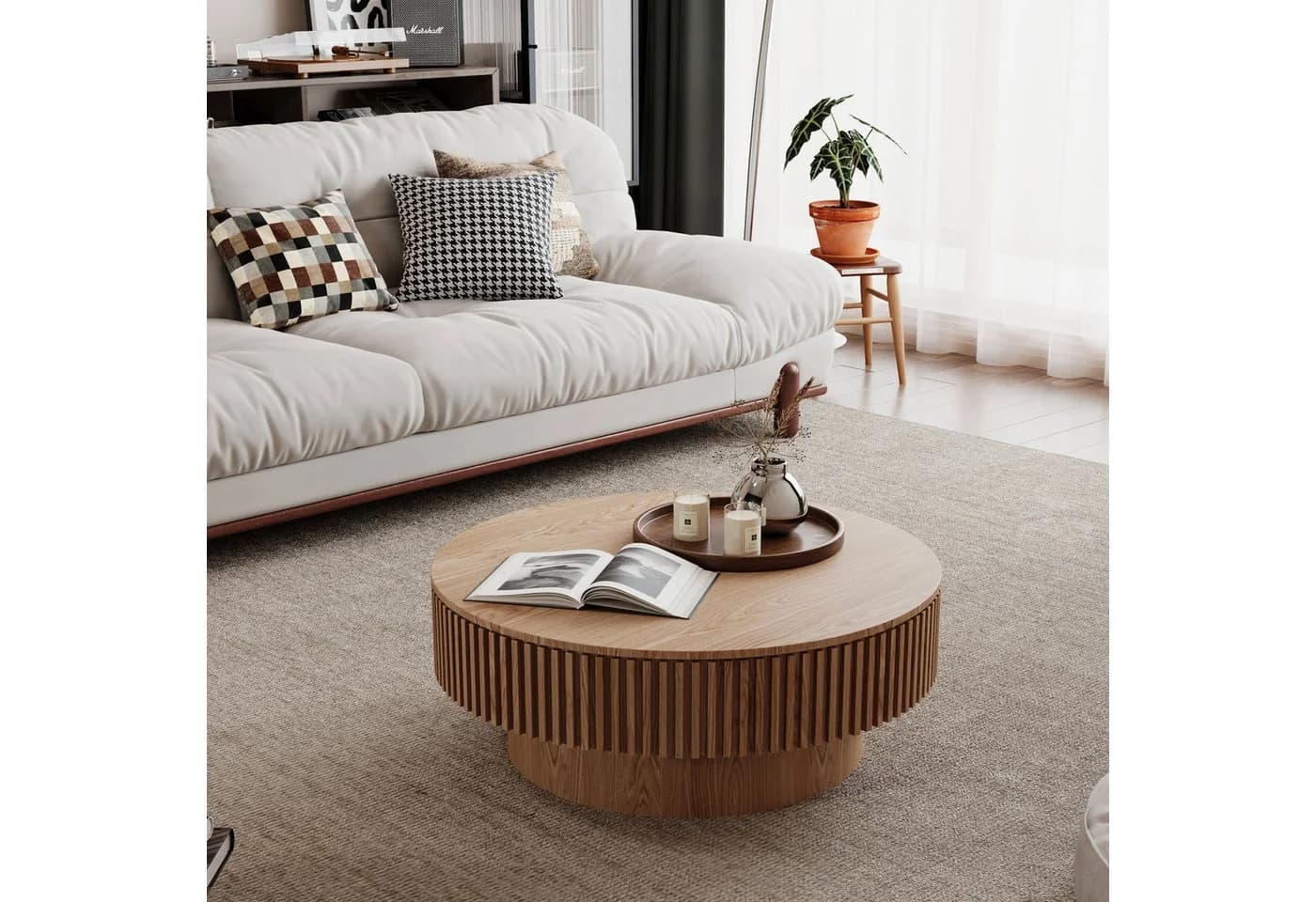 Celya Couchtisch rund 75 cm mit Stauraum und Pilzdesign - Bild 5