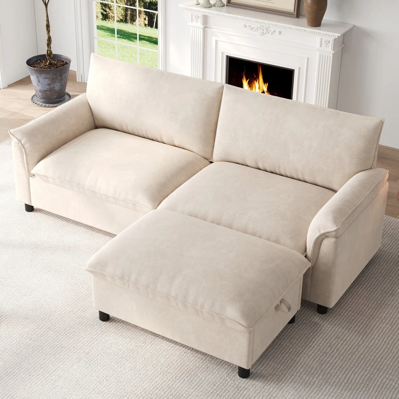 Celya Modulares Cloud-Sektionssofa Beige mit Stauraum und Fußhocker - Bild 2