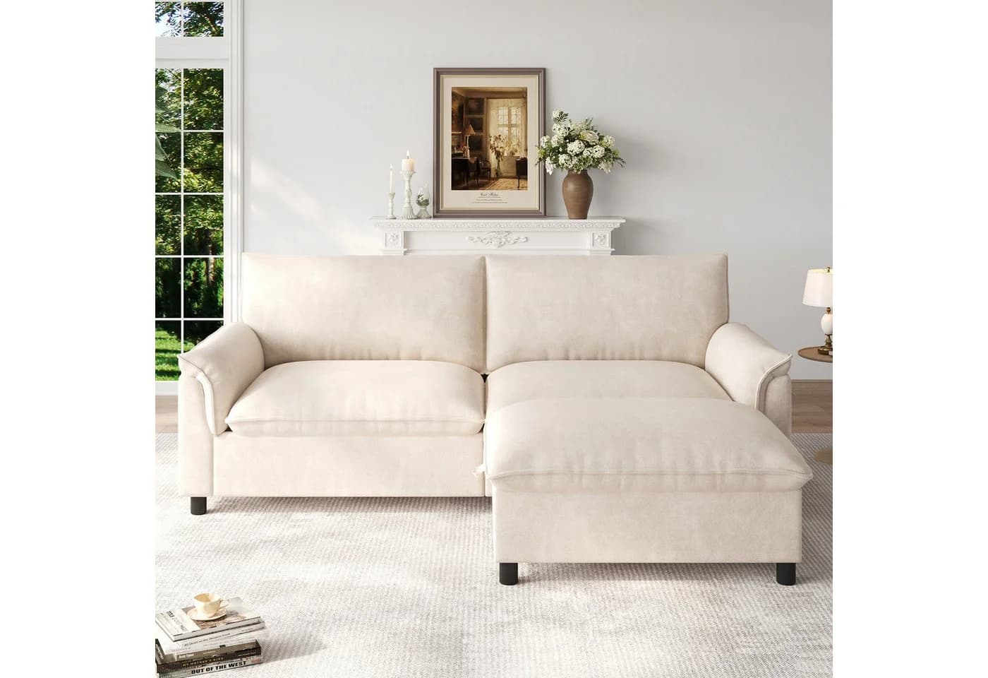 Celya Modulares Cloud-Sektionssofa Beige mit Stauraum und Fußhocker - Bild 3