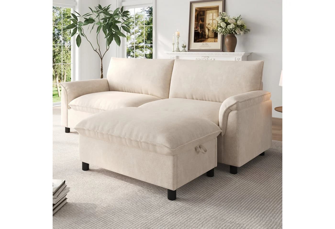 Celya Modulares Cloud-Sektionssofa Beige mit Stauraum und Fußhocker - Bild 4