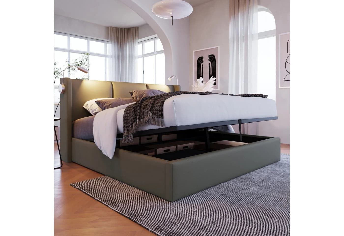 Celya Polsterbett Grau mit Bettkasten, LED-Licht und USB-Anschluss - Bild 5