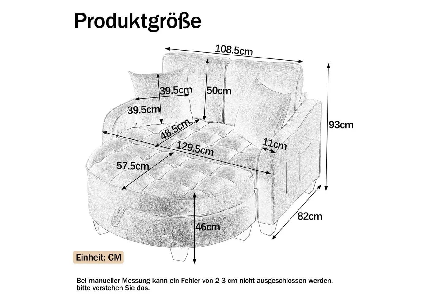 Celya Multifunktionales Sofa-Bett 2-in-1 mit Aufbewahrungshocker Braun Chenille