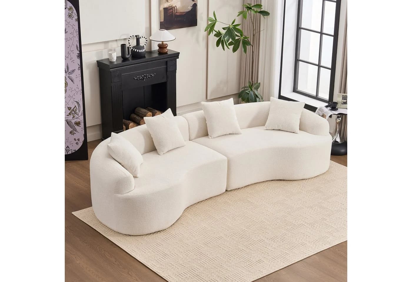 Celya Geschwungenes 4-Sitzer Sofa Chenille Weiß - Bild 2