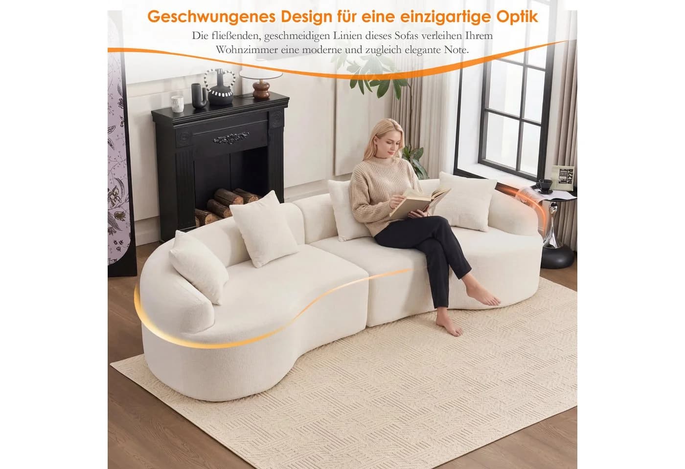 Celya Geschwungenes 4-Sitzer Sofa Chenille Weiß - Bild 4