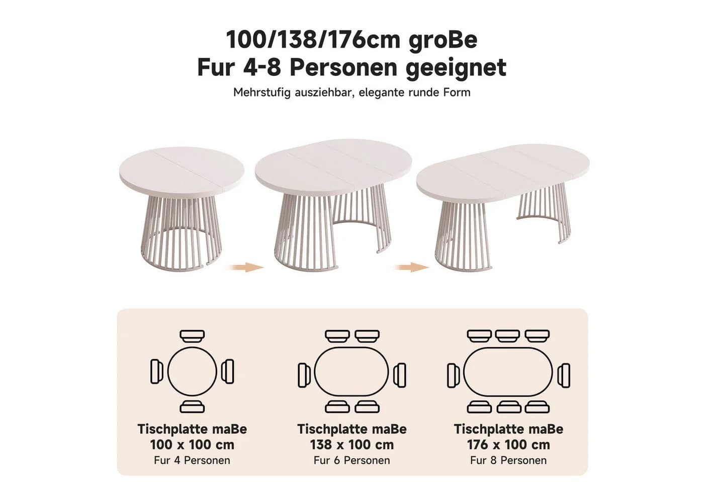 Celya Ausziehbarer Esstisch Weiß Teleskopdesign - Bild 3