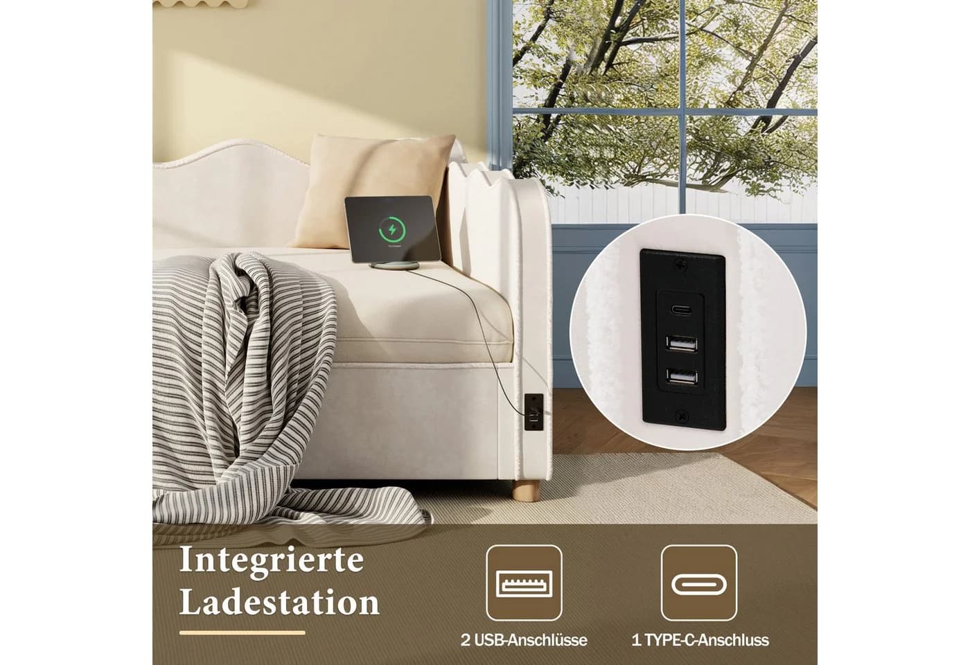 Celya Polsterbett Daybett mit hydraulischem Stauraum und USB-Anschluss - Bild 5