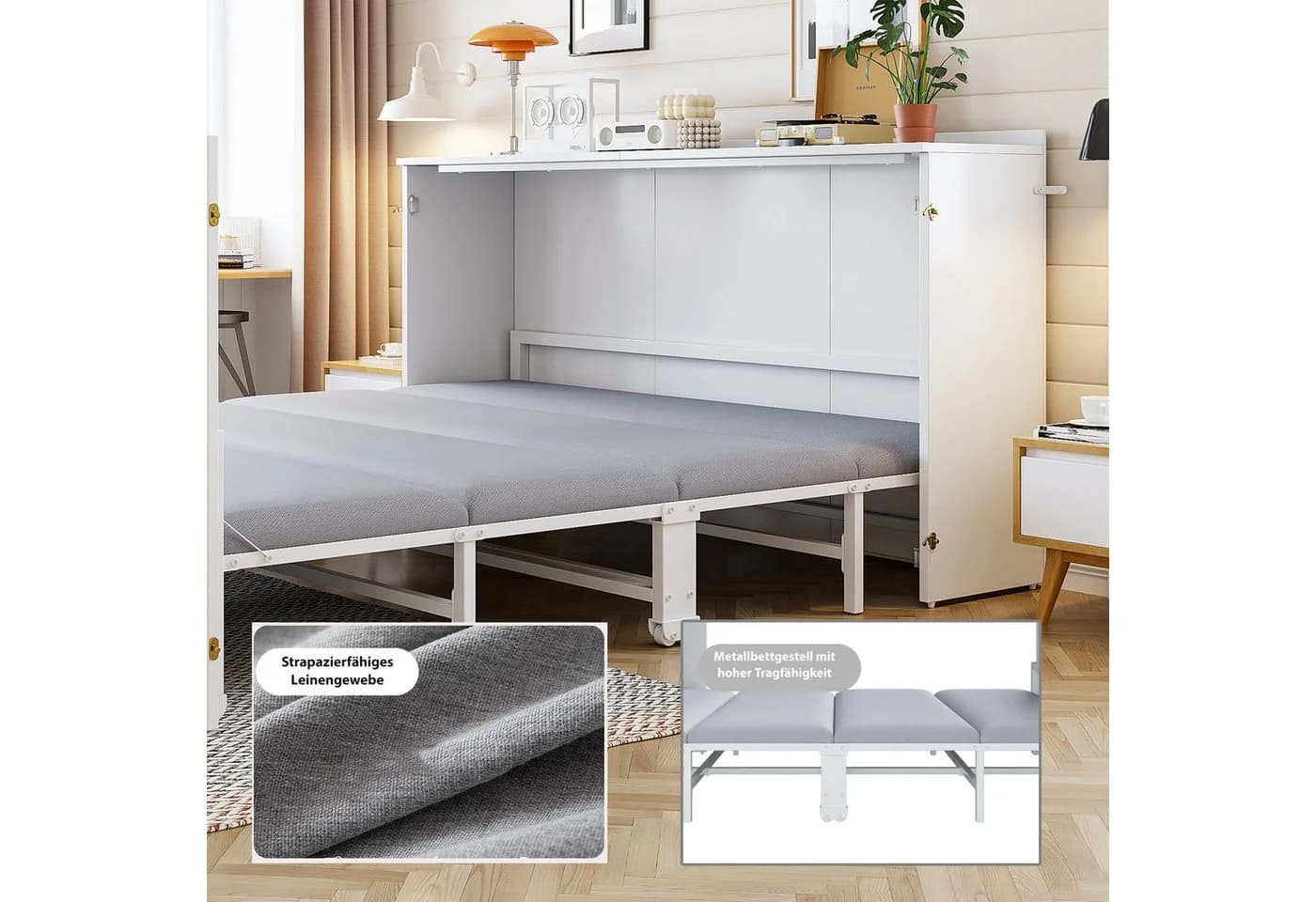 Celya Klappbett Schrankbett Weiß mit Matratze - Bild 4