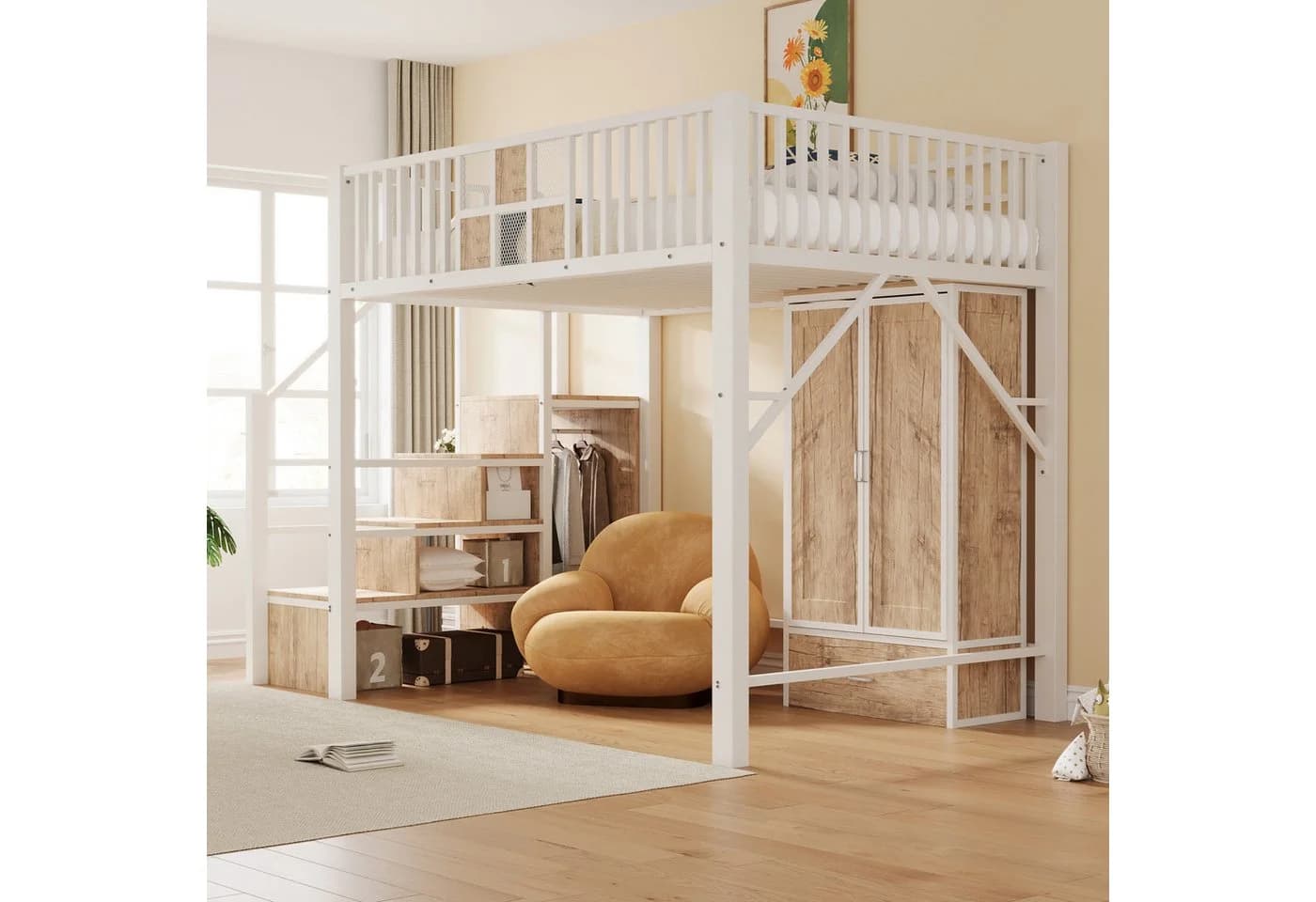 Celya Hochbett 140x200 cm mit Kleiderschrank und Aufbewahrungsleiter - Bild 2