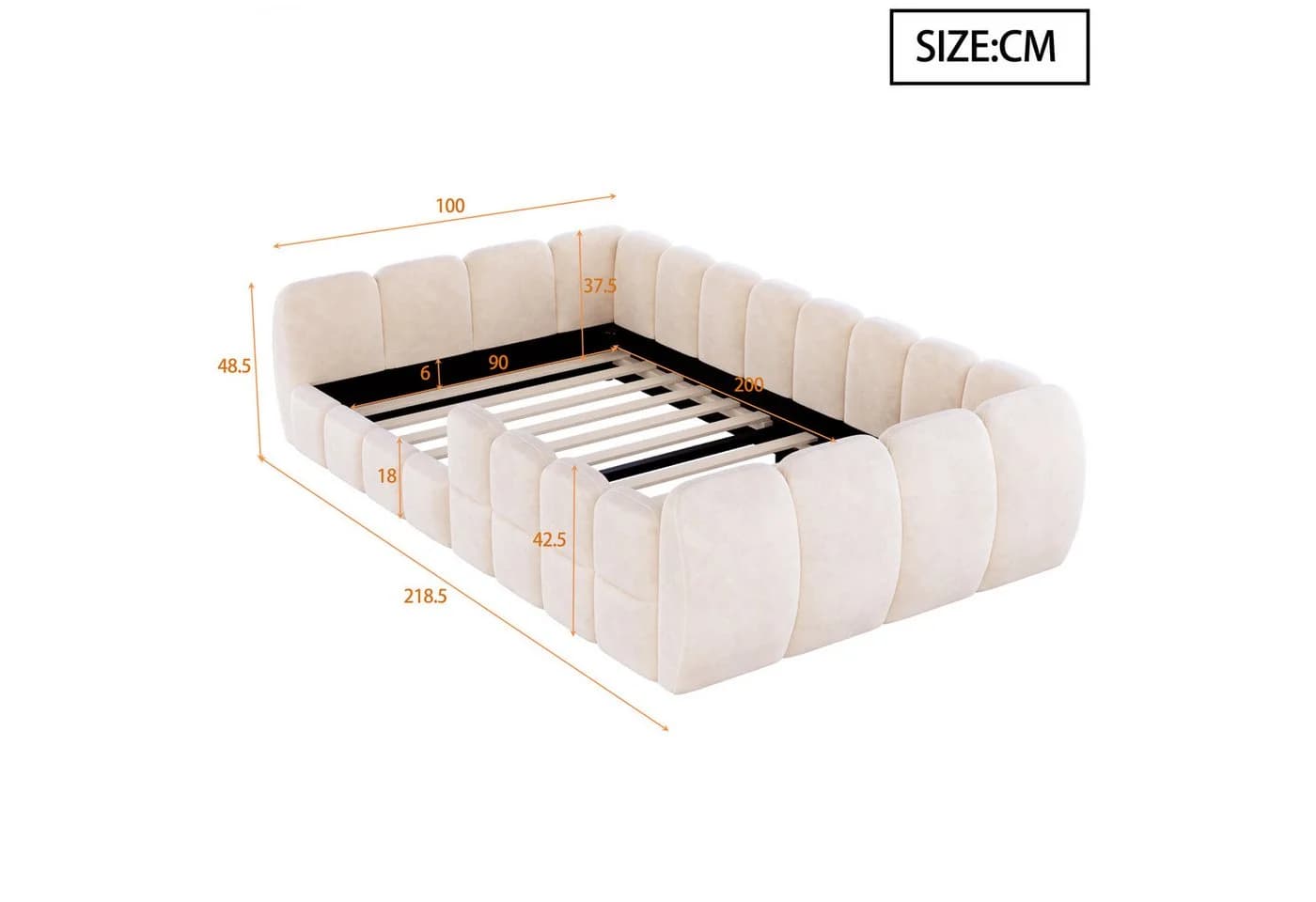 Celya Polsterbett Kinder-Bodenbett Beige Samtbezug