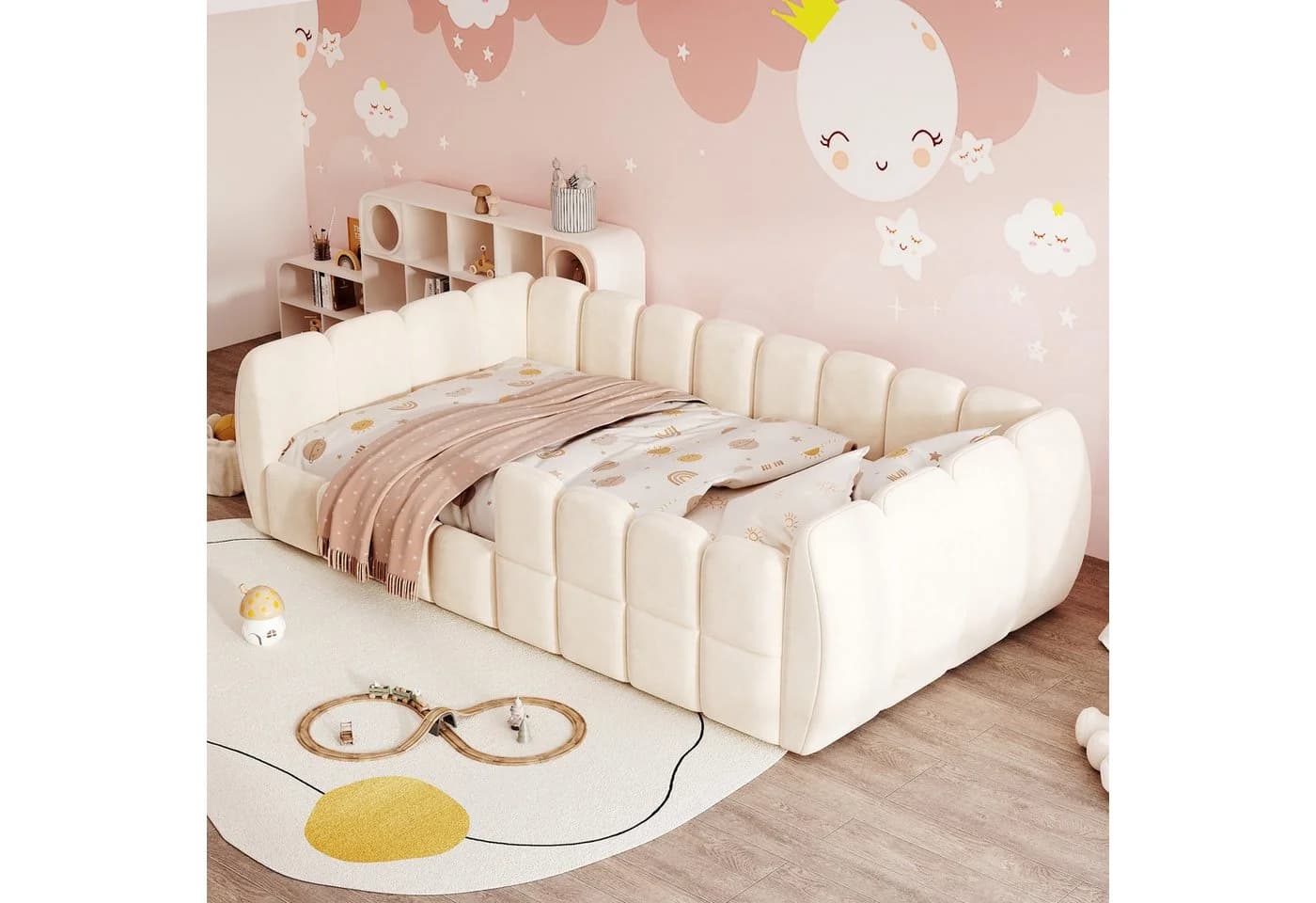 Celya Polsterbett Kinder-Bodenbett Beige Samtbezug - Bild 2