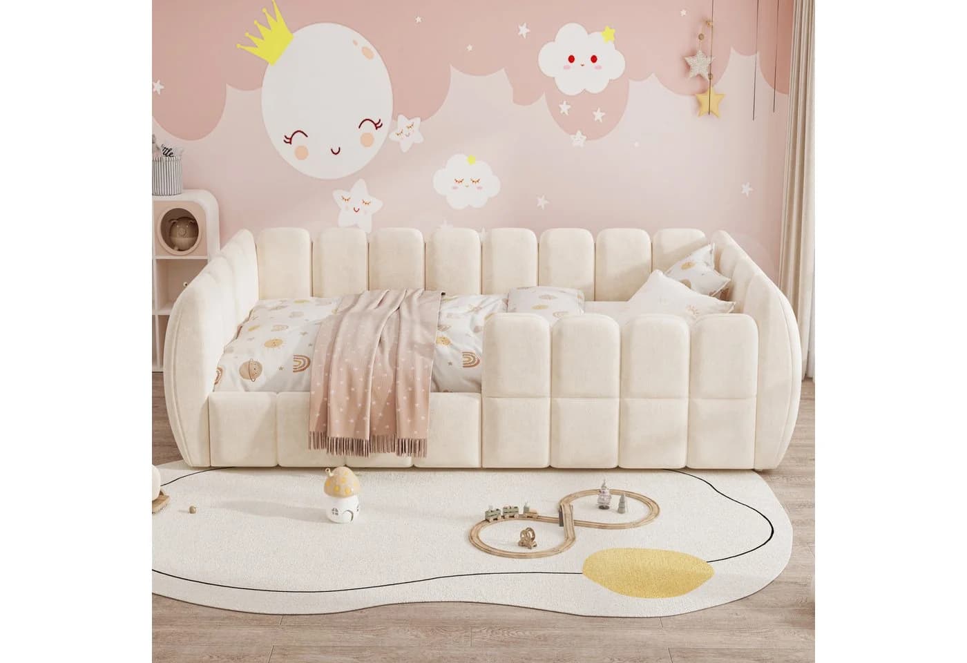 Celya Polsterbett Kinder-Bodenbett Beige Samtbezug - Bild 4