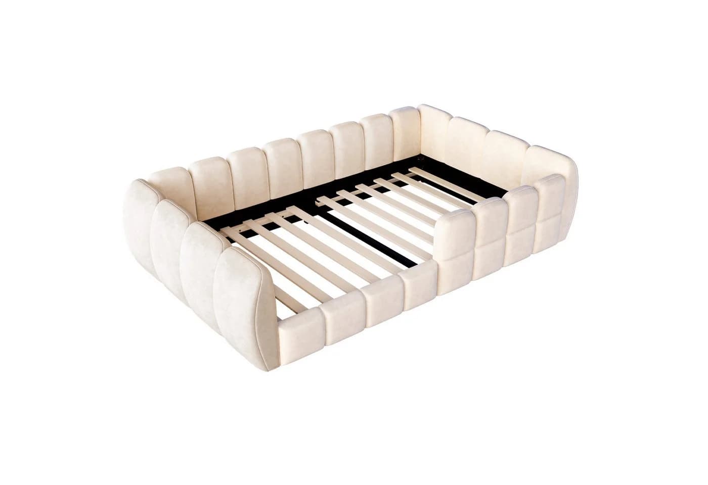 Celya Polsterbett Kinder-Bodenbett Beige Samtbezug - Bild 5
