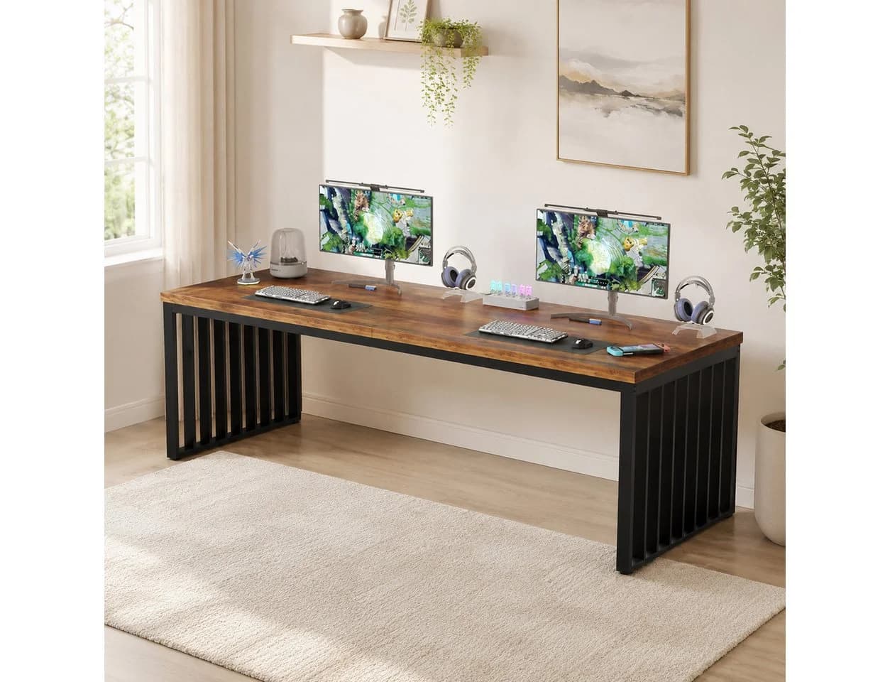 Celya Schreibtisch 180cm Braun/Grau Schwarz Weiß Industrie Design - Bild 5