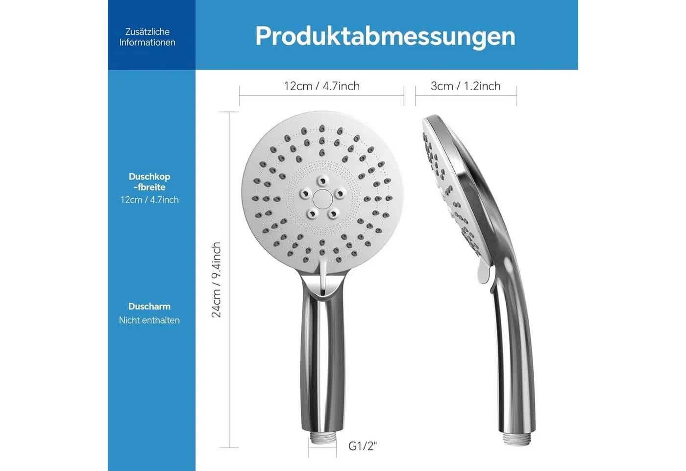 AIMAX Hochdruck Duschkopf mit Anti-Kalk & 3 Strahlarten