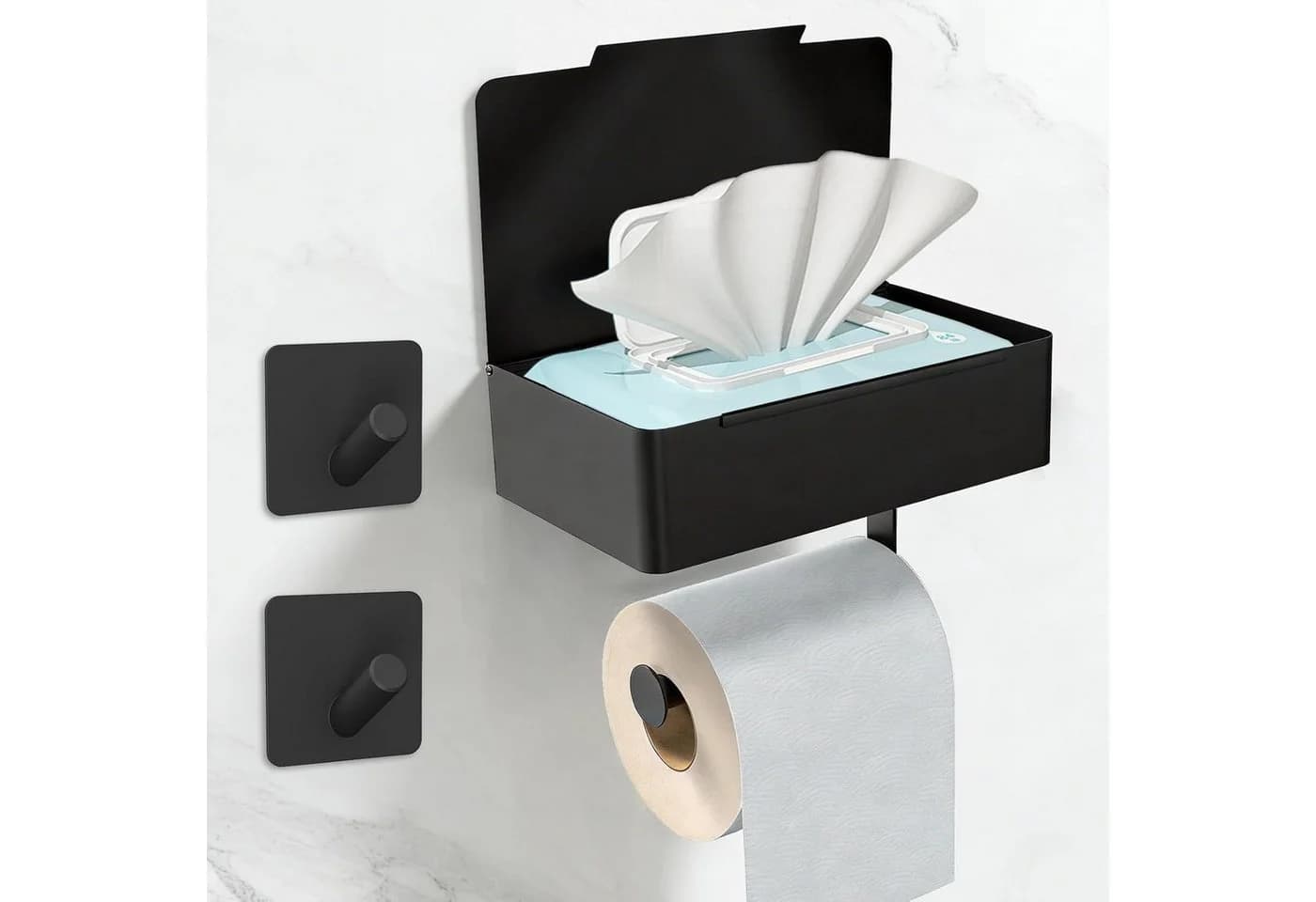 AIMAX Toilettenpapierhalter ohne Bohren mit Feuchttuchbox 3in1 Schwarz - Bild 2