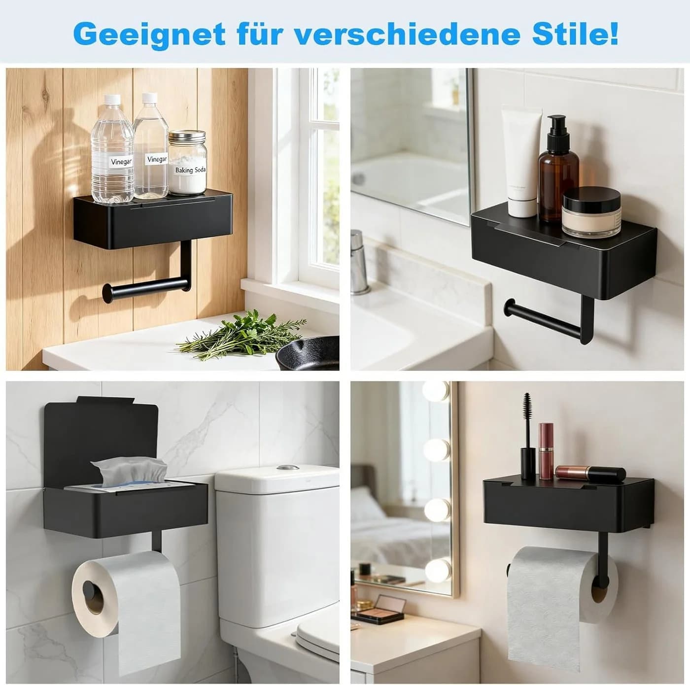 AIMAX Toilettenpapierhalter ohne Bohren mit Feuchttuchbox 3in1 Schwarz - Bild 3