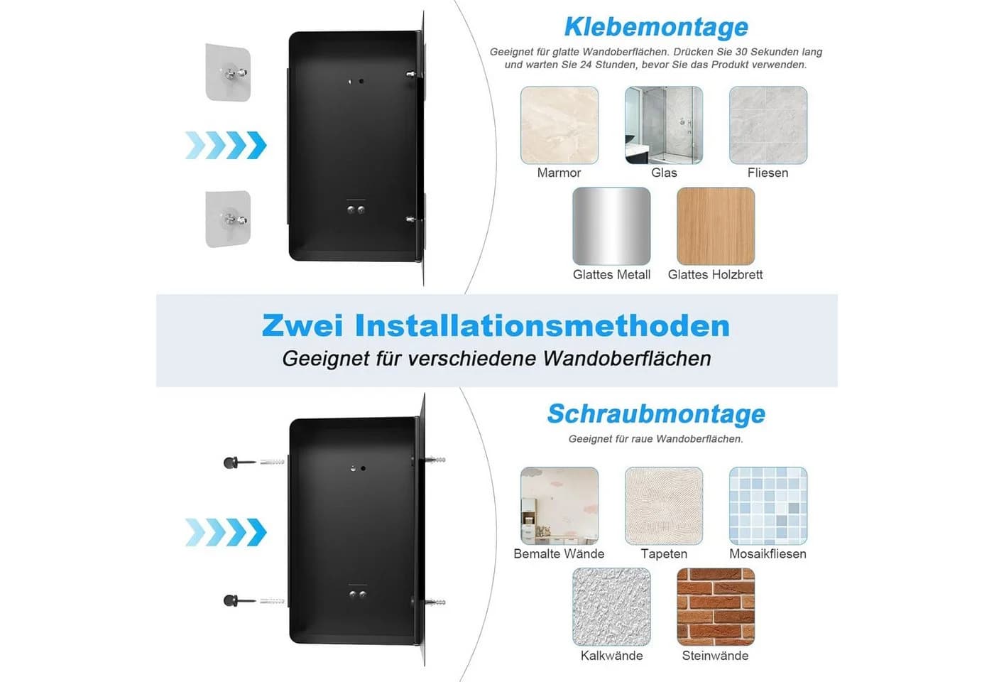 AIMAX Toilettenpapierhalter ohne Bohren mit Feuchttuchbox 3in1 Schwarz - Bild 4