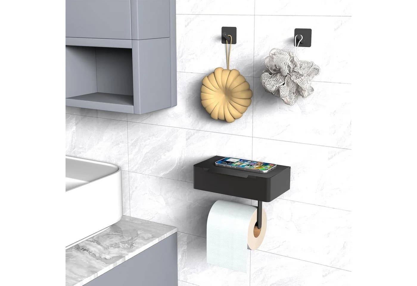 AIMAX Toilettenpapierhalter ohne Bohren mit Feuchttuchbox 3in1 Schwarz - Bild 5