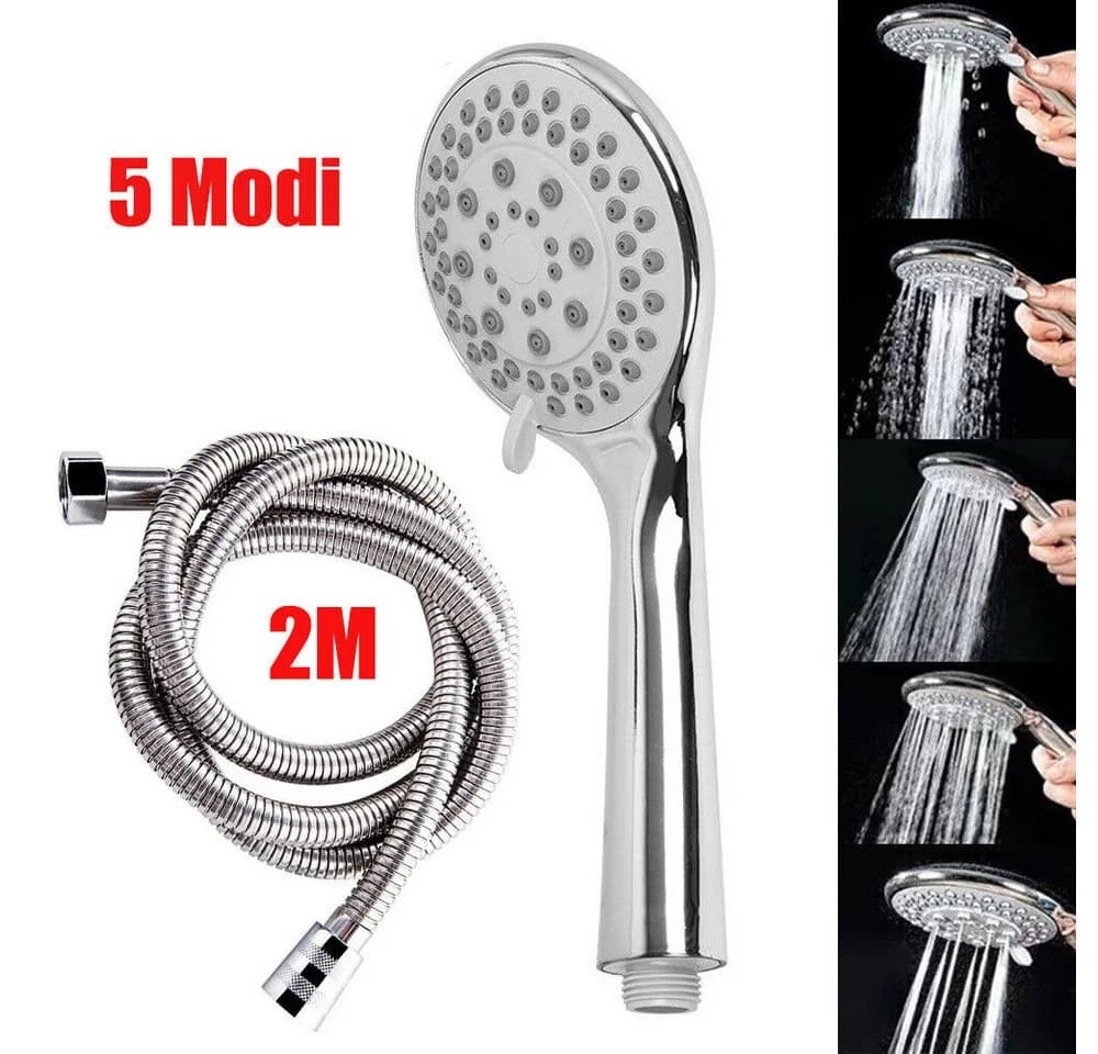 AIMAX Handbrause Duschkopf Set 5 Modi Silber mit 2m Schlauch - Bild 2
