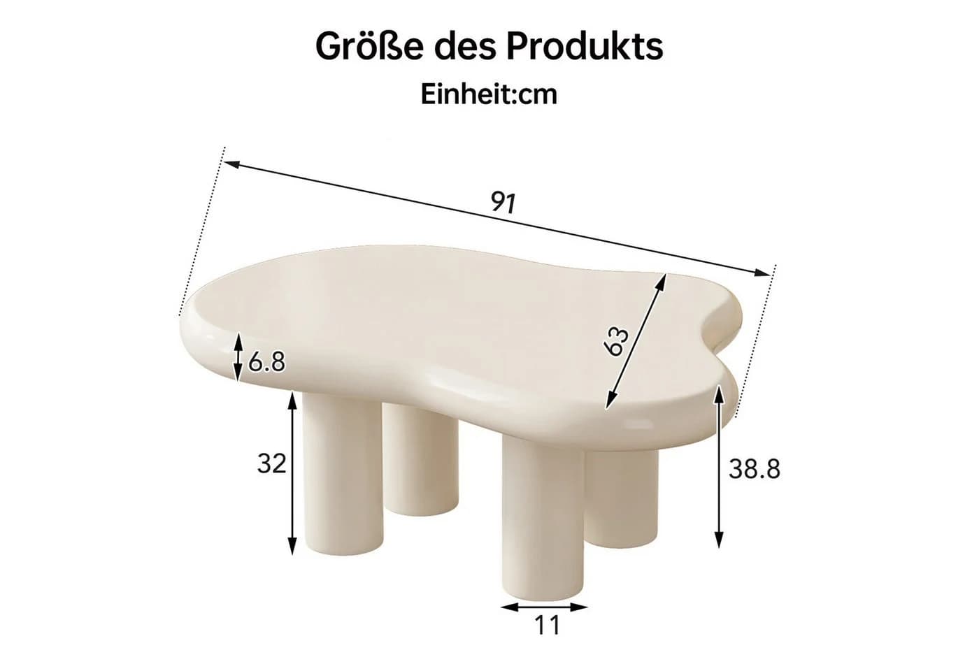 Guyii Couchtisch Wolkenform Schwarz/Cremeweiß Modern