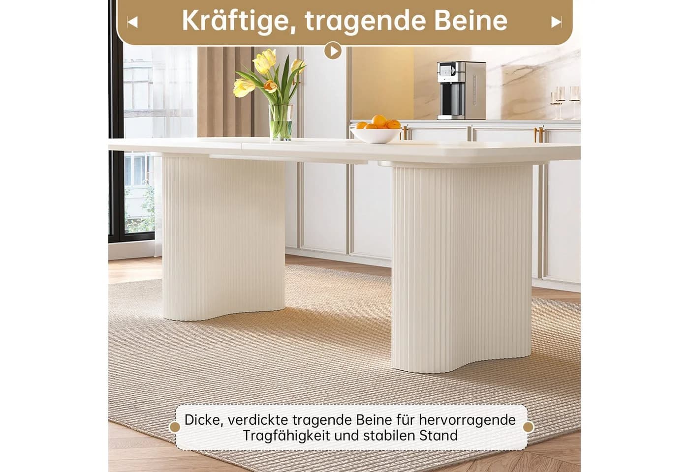 Guyii Esstisch 200 cm Cremeweiß Minimalistisch - Bild 4