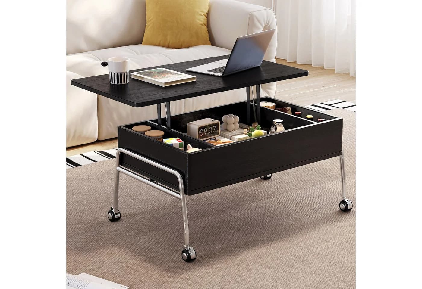 Guyii Höhenverstellbarer Couchtisch Schwarz mit Stauraum & Lift-Top - Bild 2