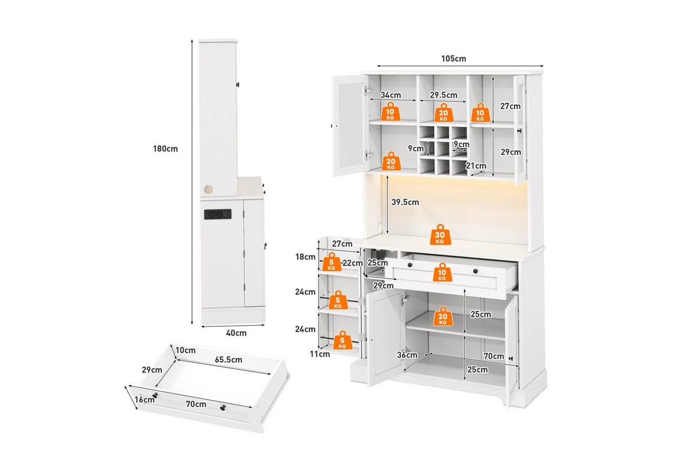 Celya Hochschrank mit LED & Steckdose 5 Türen