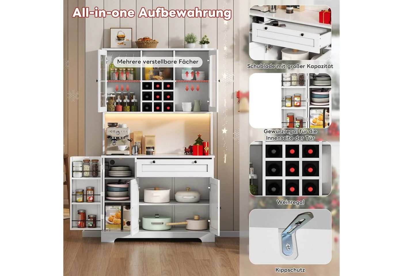 Celya Hochschrank mit LED & Steckdose 5 Türen - Bild 4