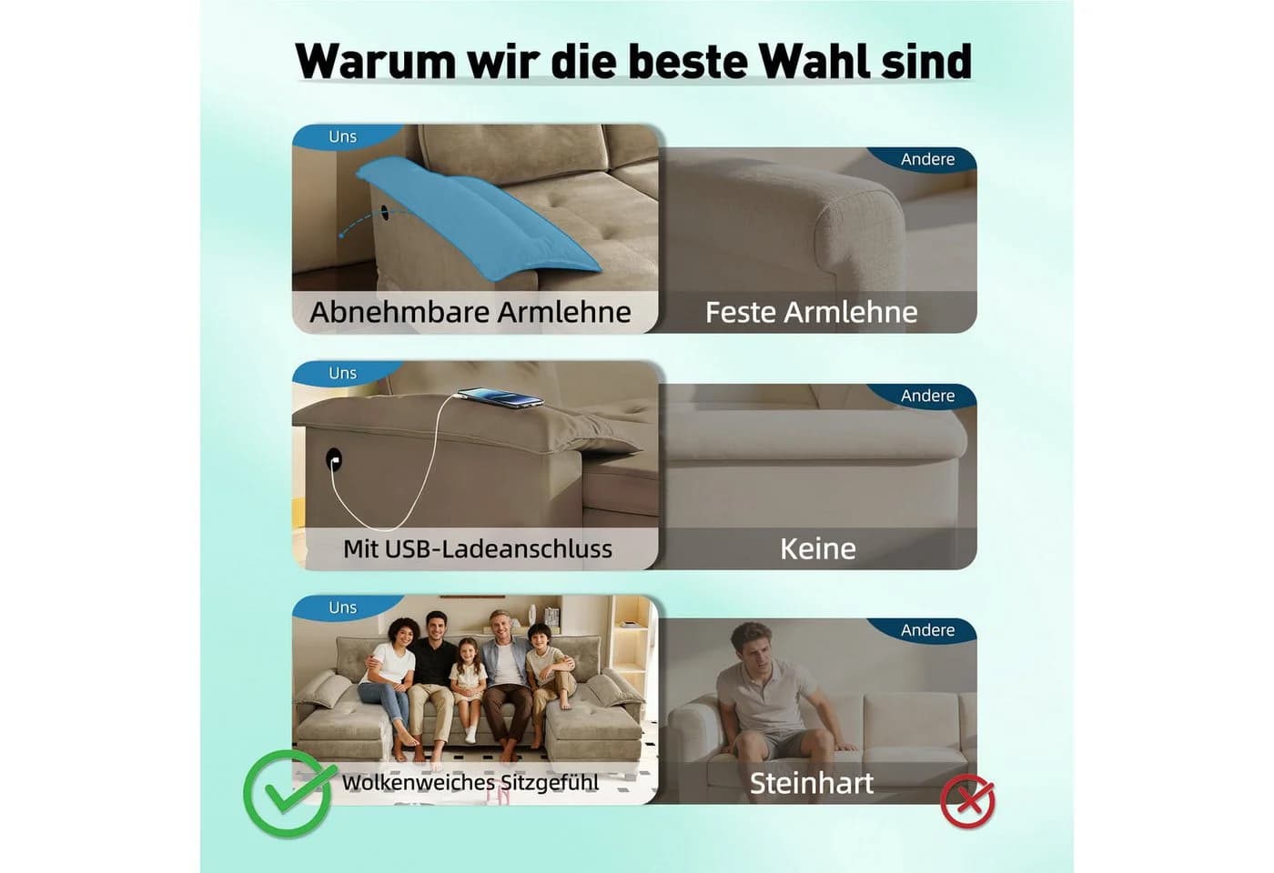 Celya Schlafsofa U-Form mit Bettfunktion und USB-Anschluss - Bild 3