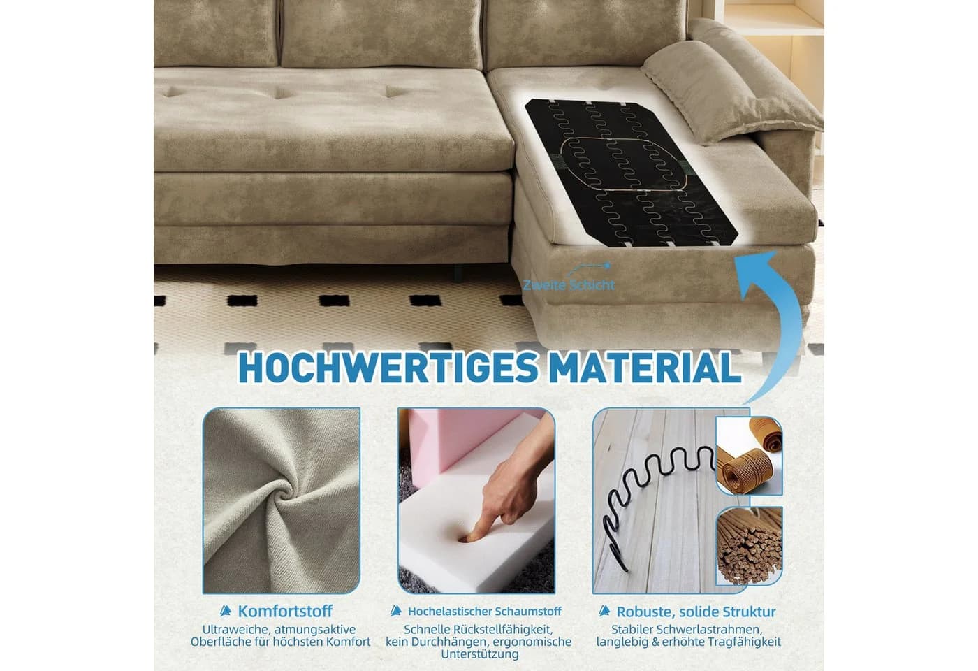 Celya Schlafsofa U-Form mit Bettfunktion und USB-Anschluss - Bild 4