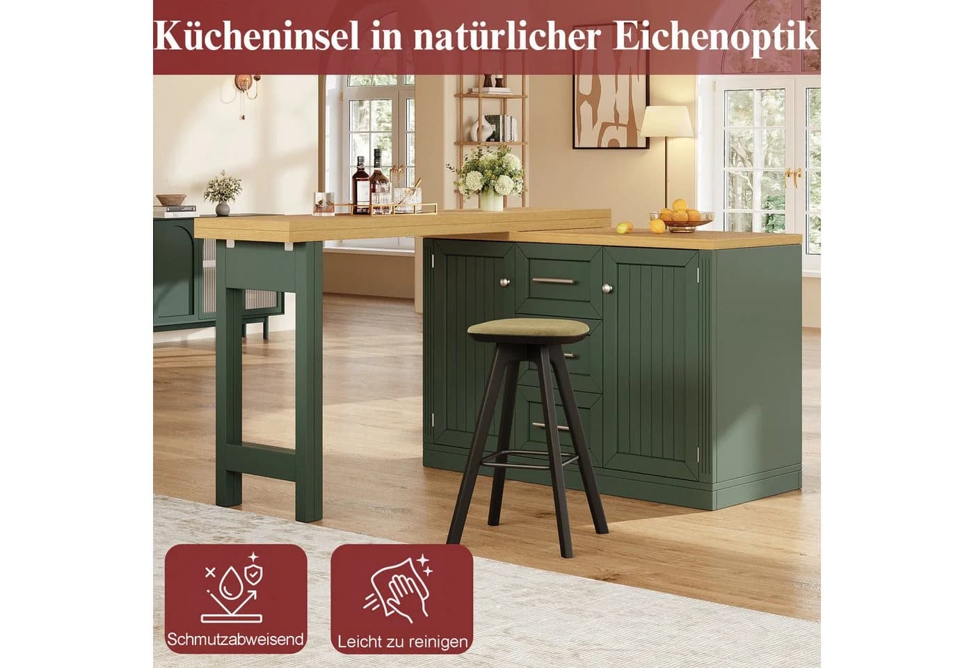 Celya Kücheninsel mit ausziehbarer Esstischplatte und 360° Drehfunktion - Bild 3