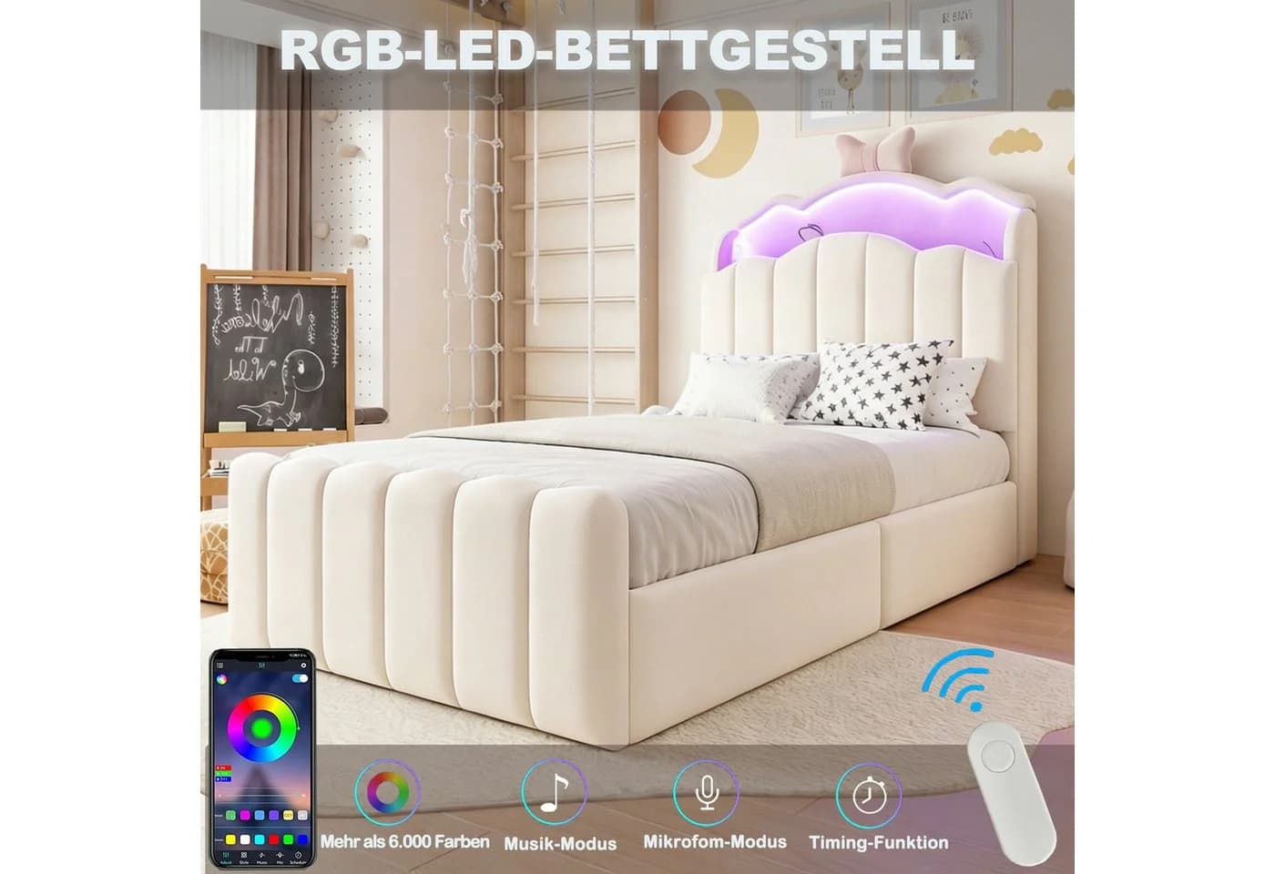 Celya Polsterbett Beige mit LED-Kopfteil & USB-Anschlüssen - Bild 4