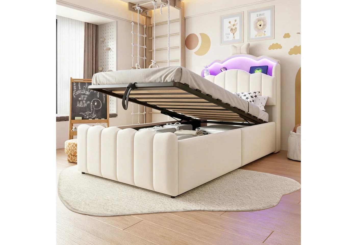 Celya Polsterbett Beige mit LED-Kopfteil & USB-Anschlüssen - Bild 5