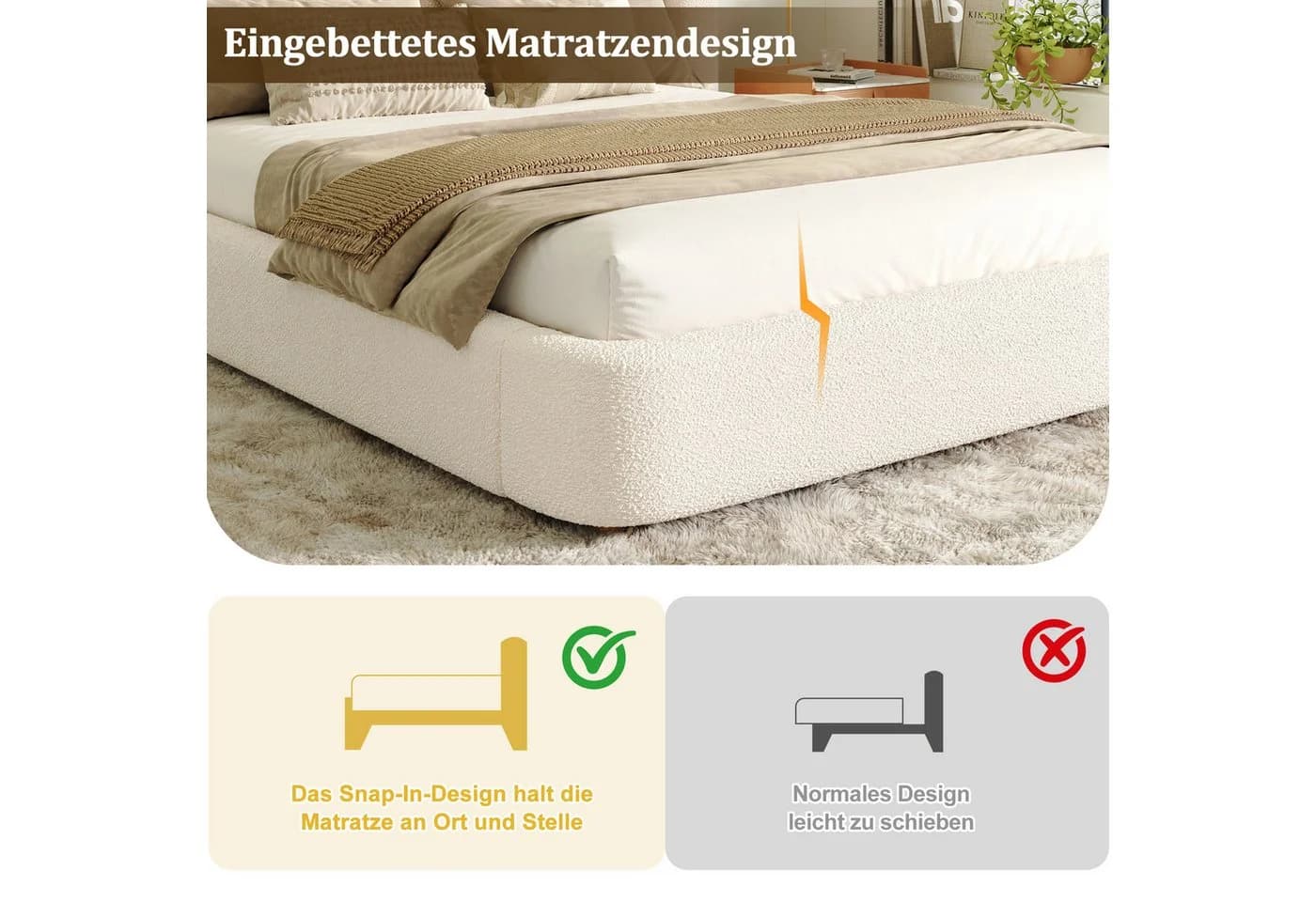 Celya Polsterbett Doppelbett mit hydraulischer Hebefunktion und Lattenrost beige - Bild 5