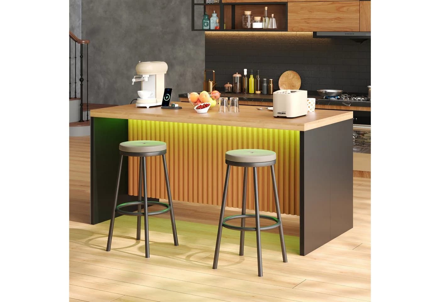 Celya Kücheninsel mit LED-Beleuchtung, 2 Steckdosen und USB, Industrie-Design - Bild 2