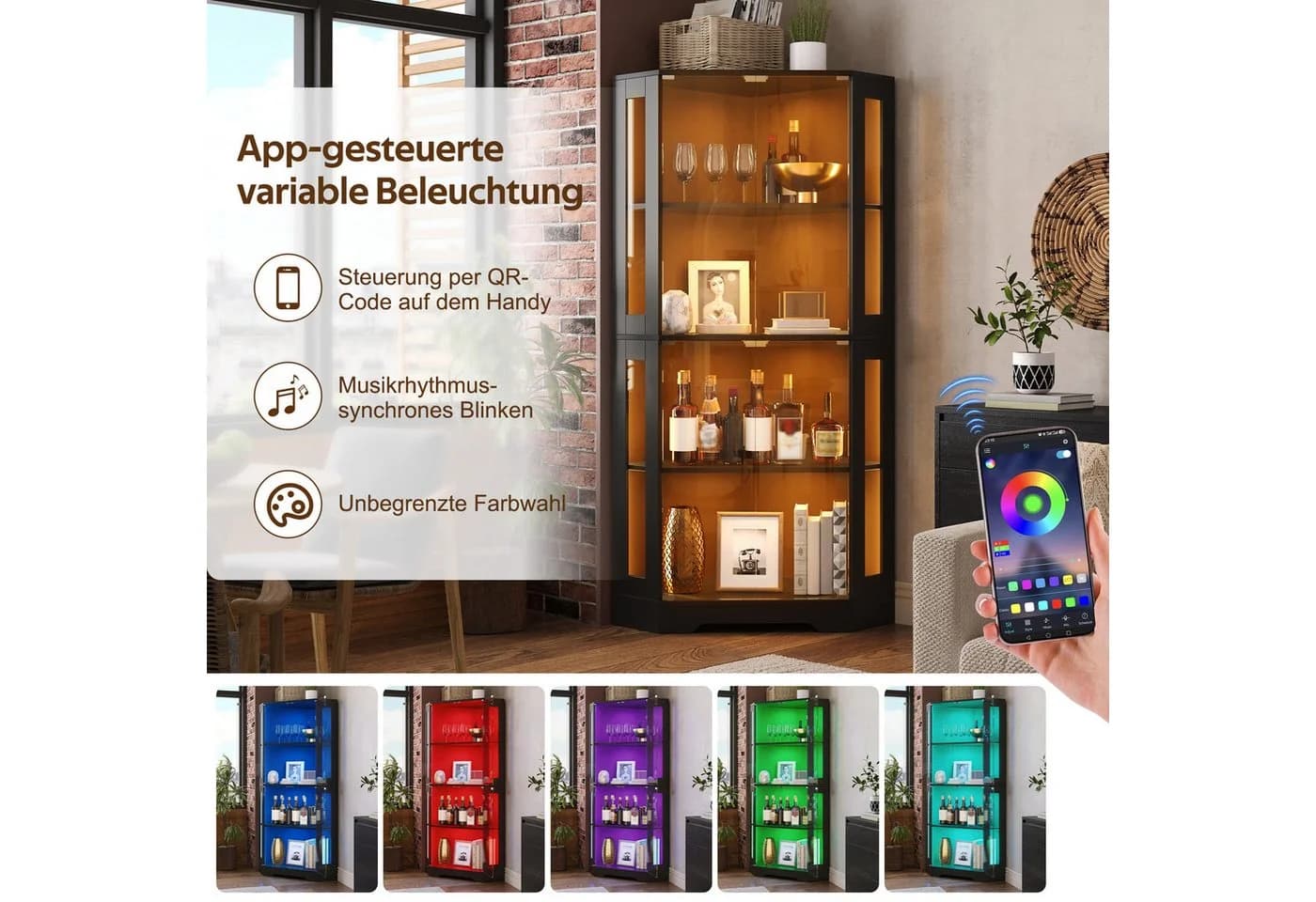 Celya Eckvitrine mit LED-Beleuchtung und Glasregalen - Bild 3