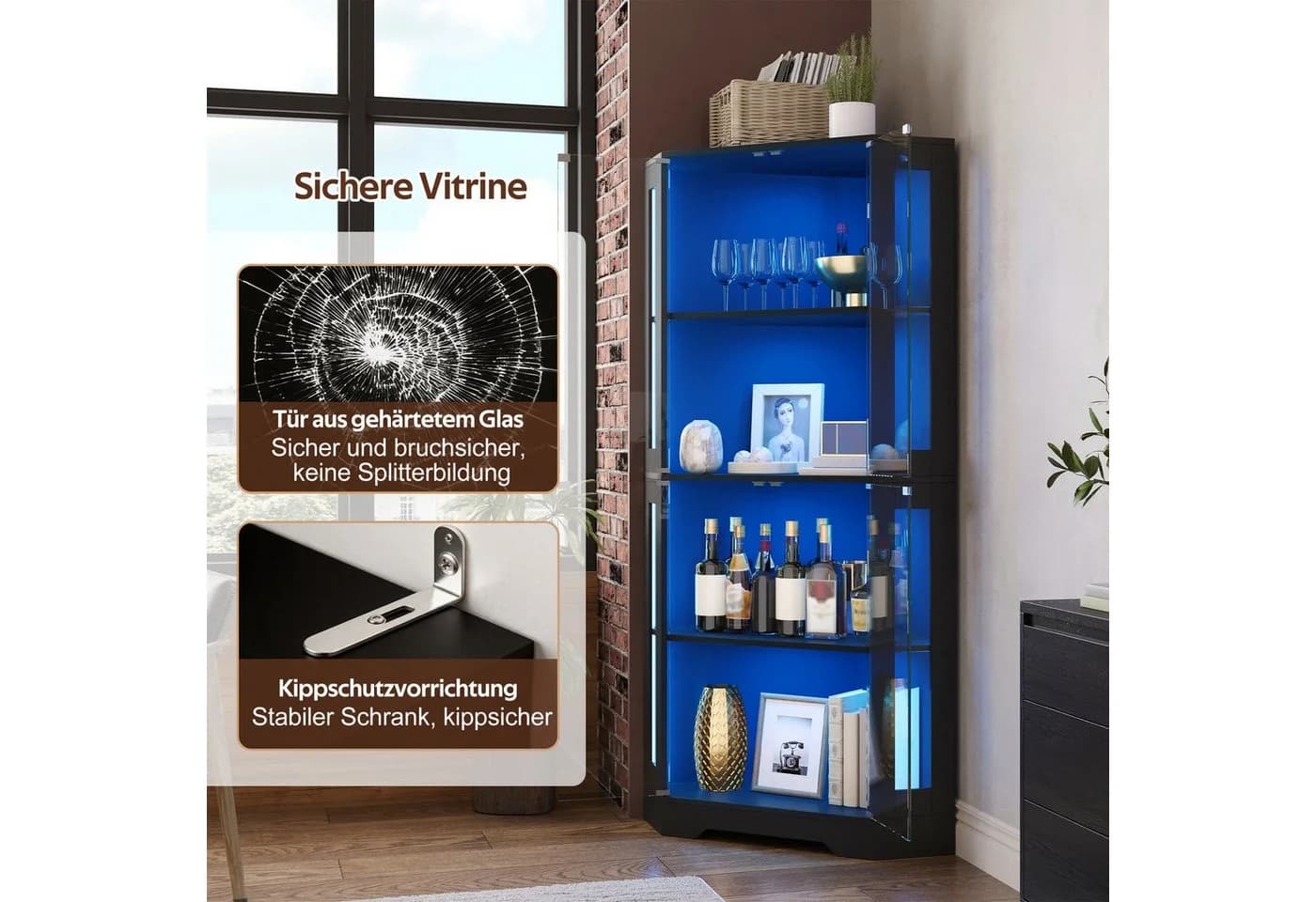 Celya Eckvitrine mit LED-Beleuchtung und Glasregalen - Bild 4