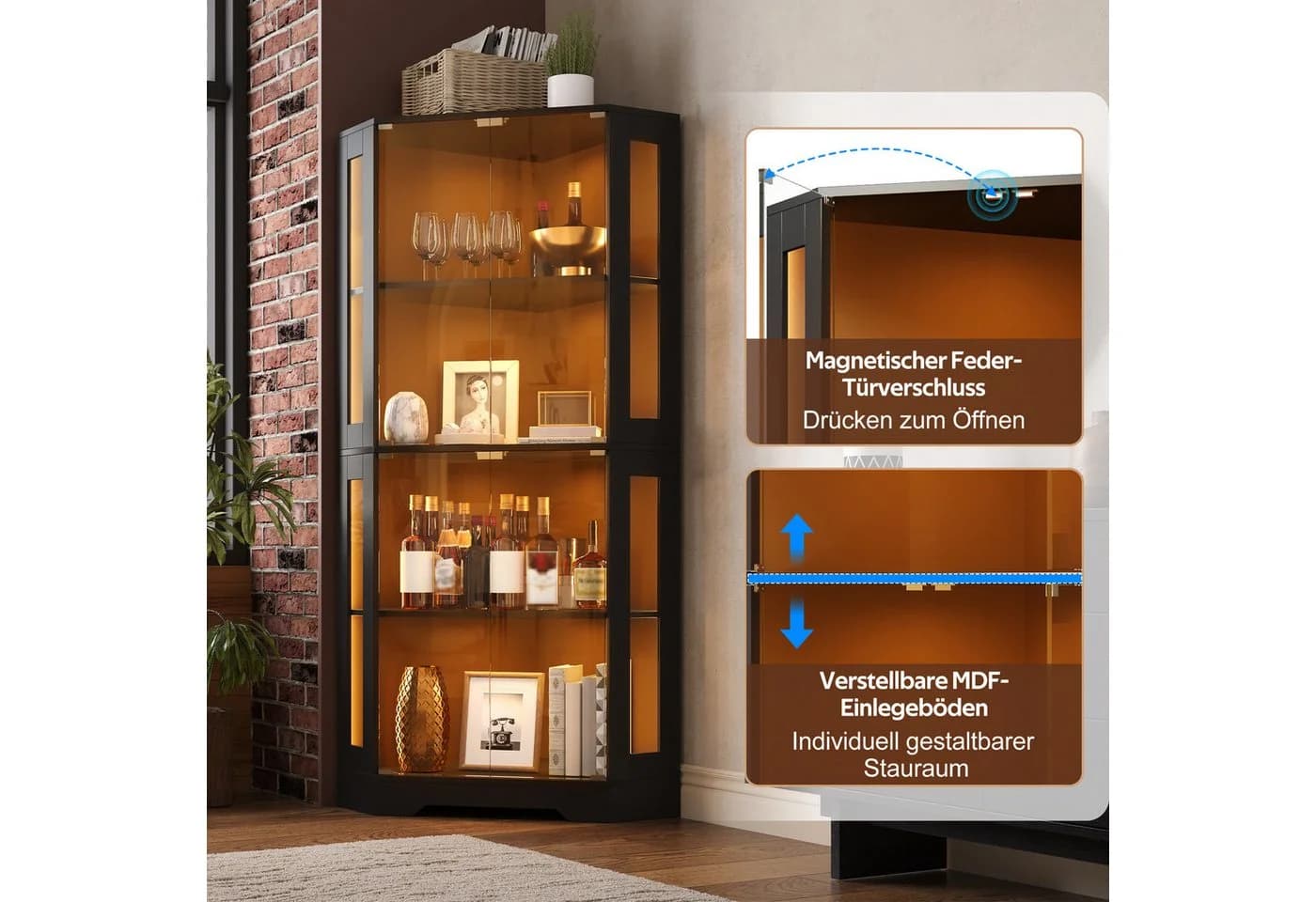 Celya Eckvitrine mit LED-Beleuchtung und Glasregalen - Bild 5