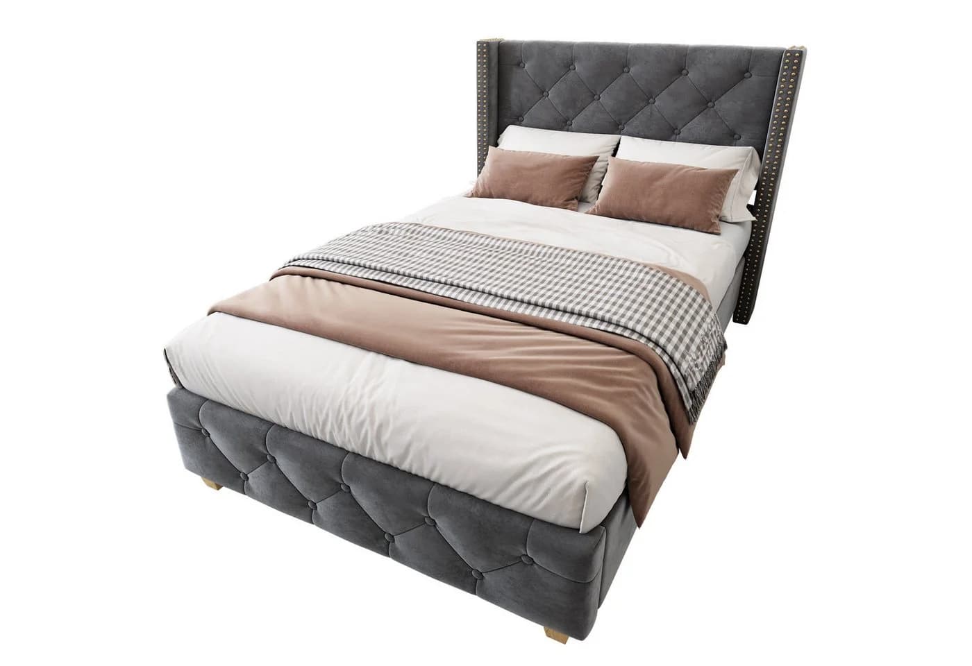 Celya Polsterbett 90x200 grau mit Lattenrost und Knopfpolsterung - Bild 5
