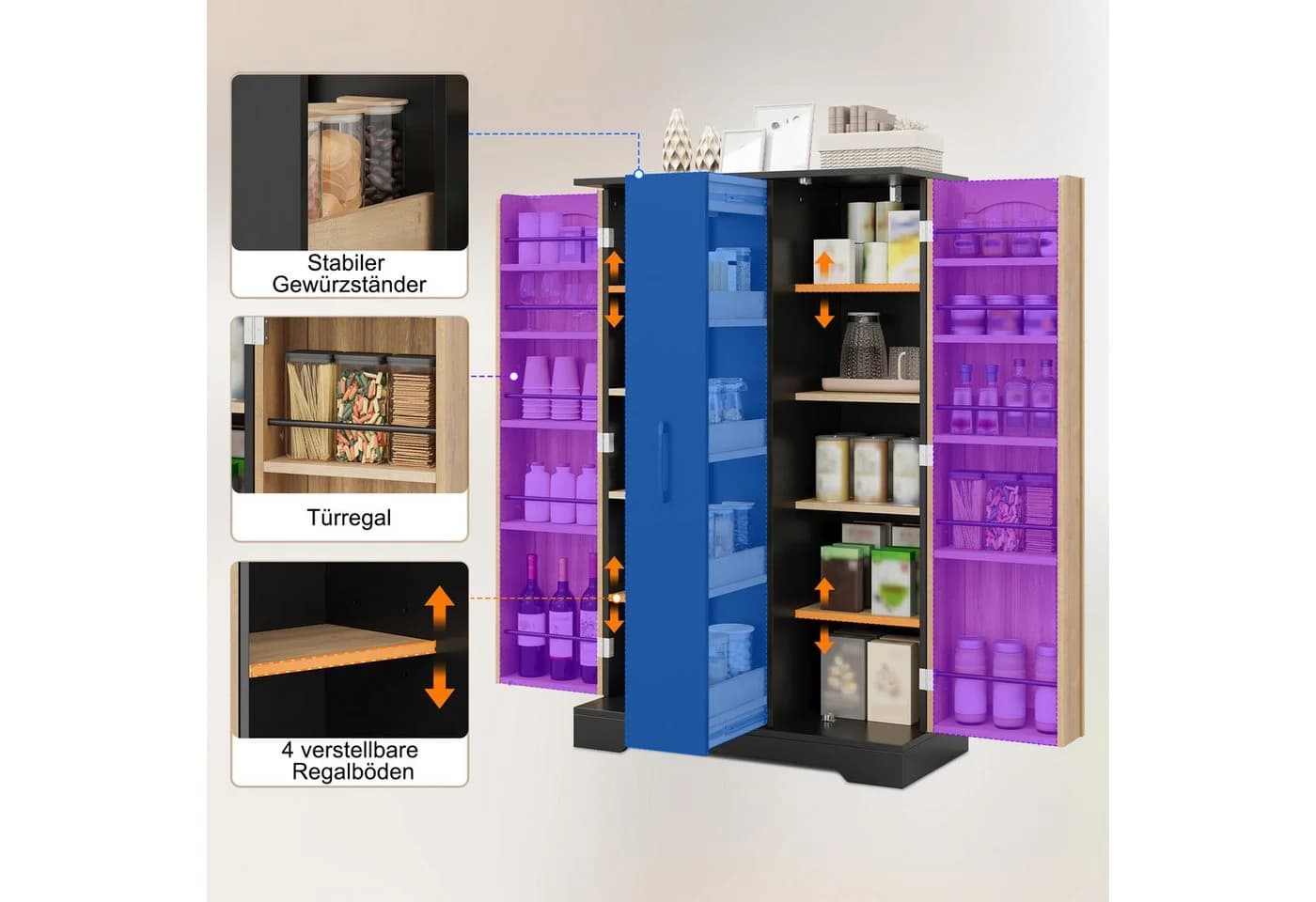 Celya Küchenbuffet Doppeltürschrank Schwarz mit Vertikalauszug - Bild 4