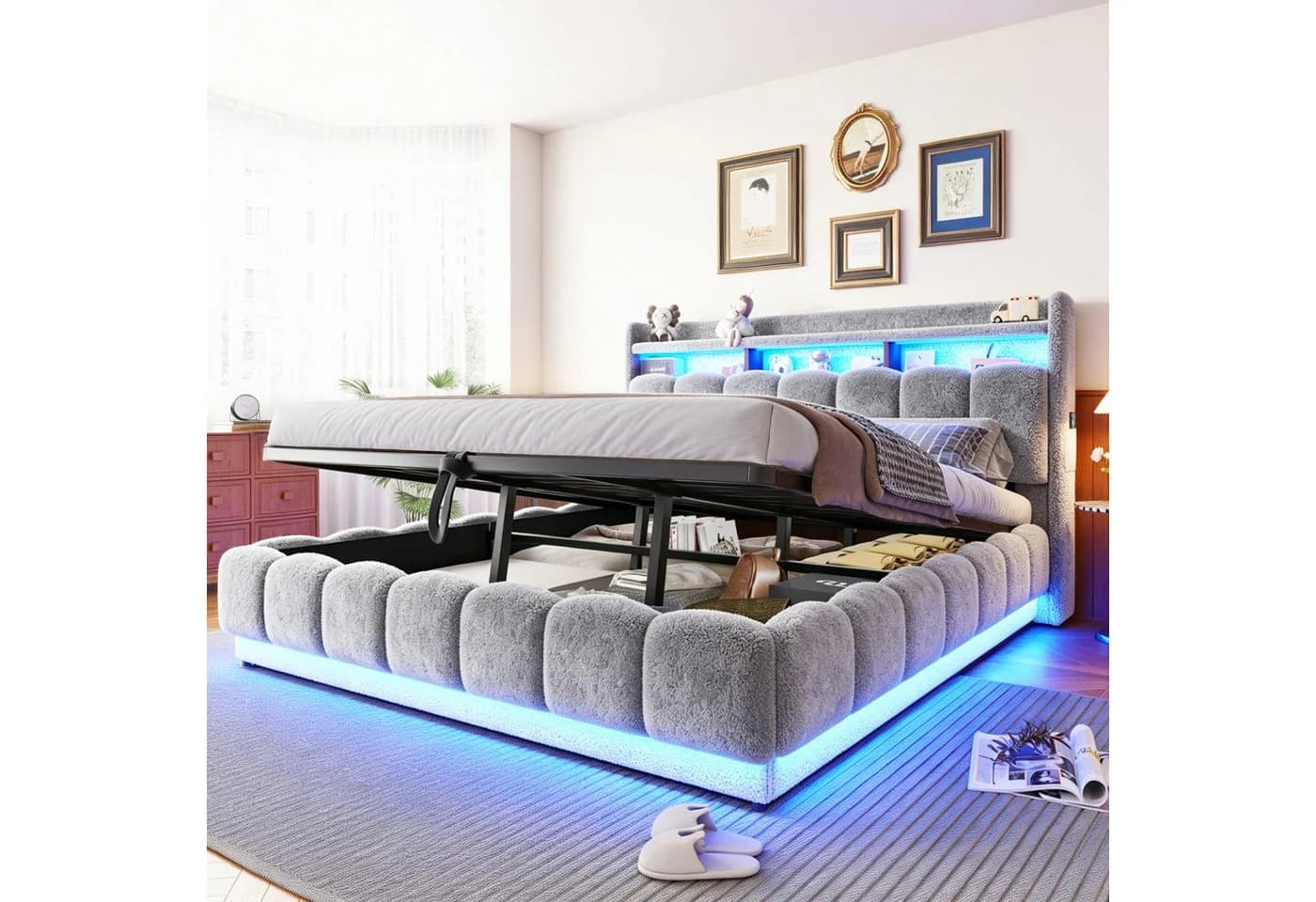 Celya Polsterbett 180x200 mit LED, USB & Stauraum grau - Bild 5