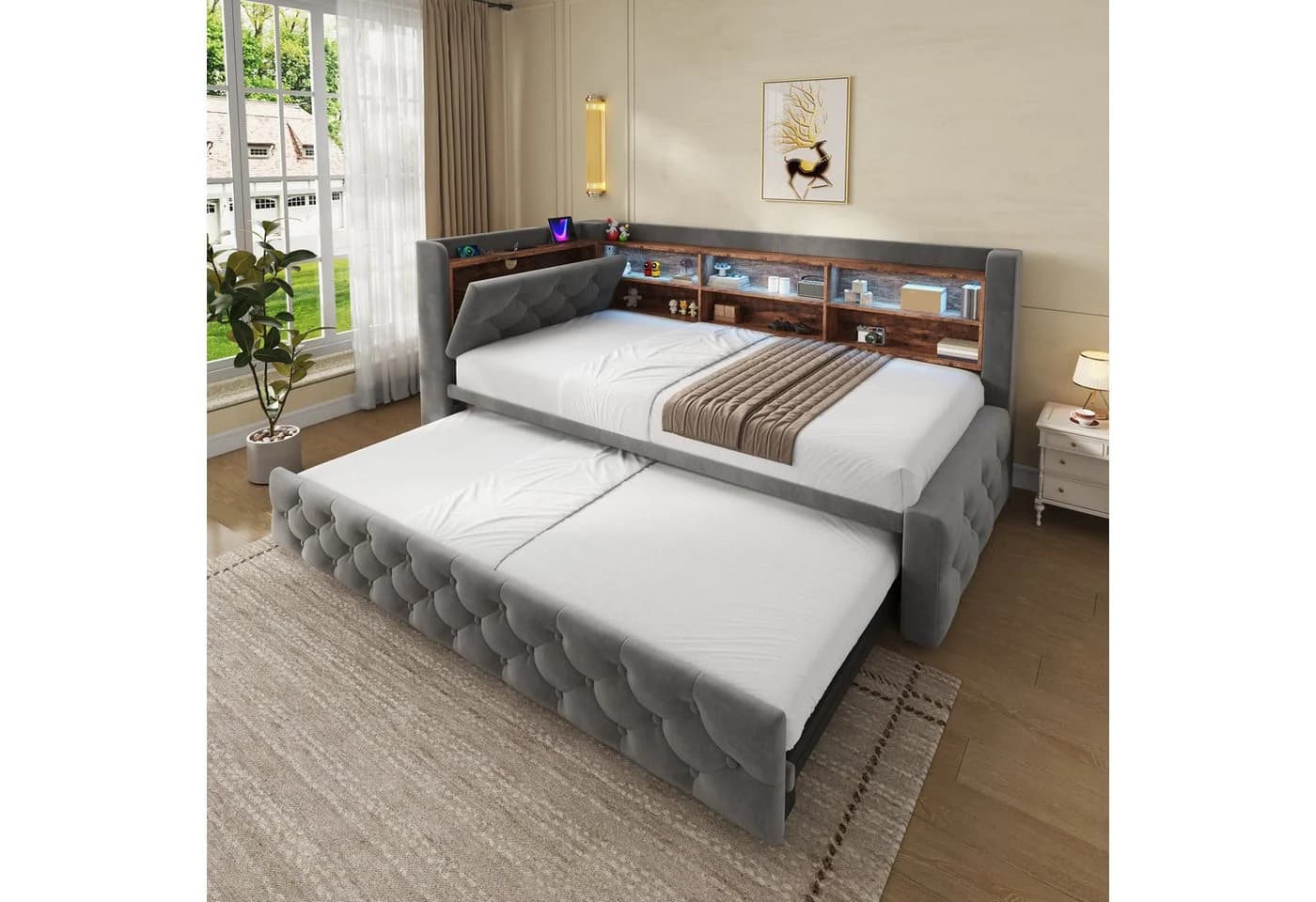 Celya Schlafsofa grau mit USB, LED & Stauraum - Bild 2