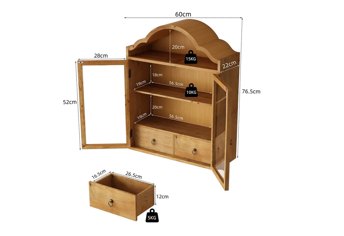 Celya Hängeschrank Retro Wandschrank Beige Massivholz