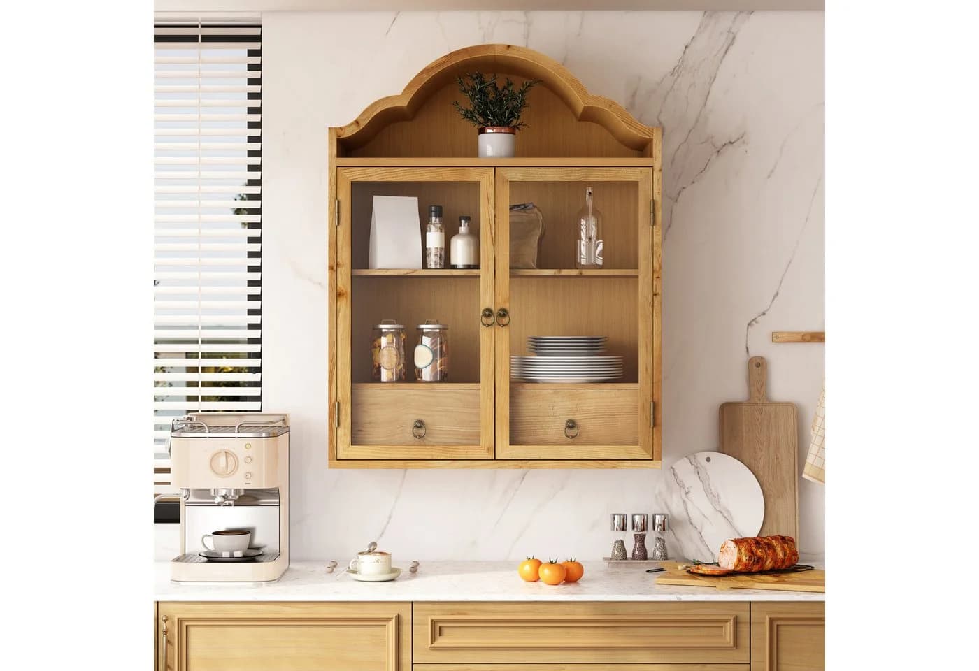 Celya Hängeschrank Retro Wandschrank Beige Massivholz - Bild 2