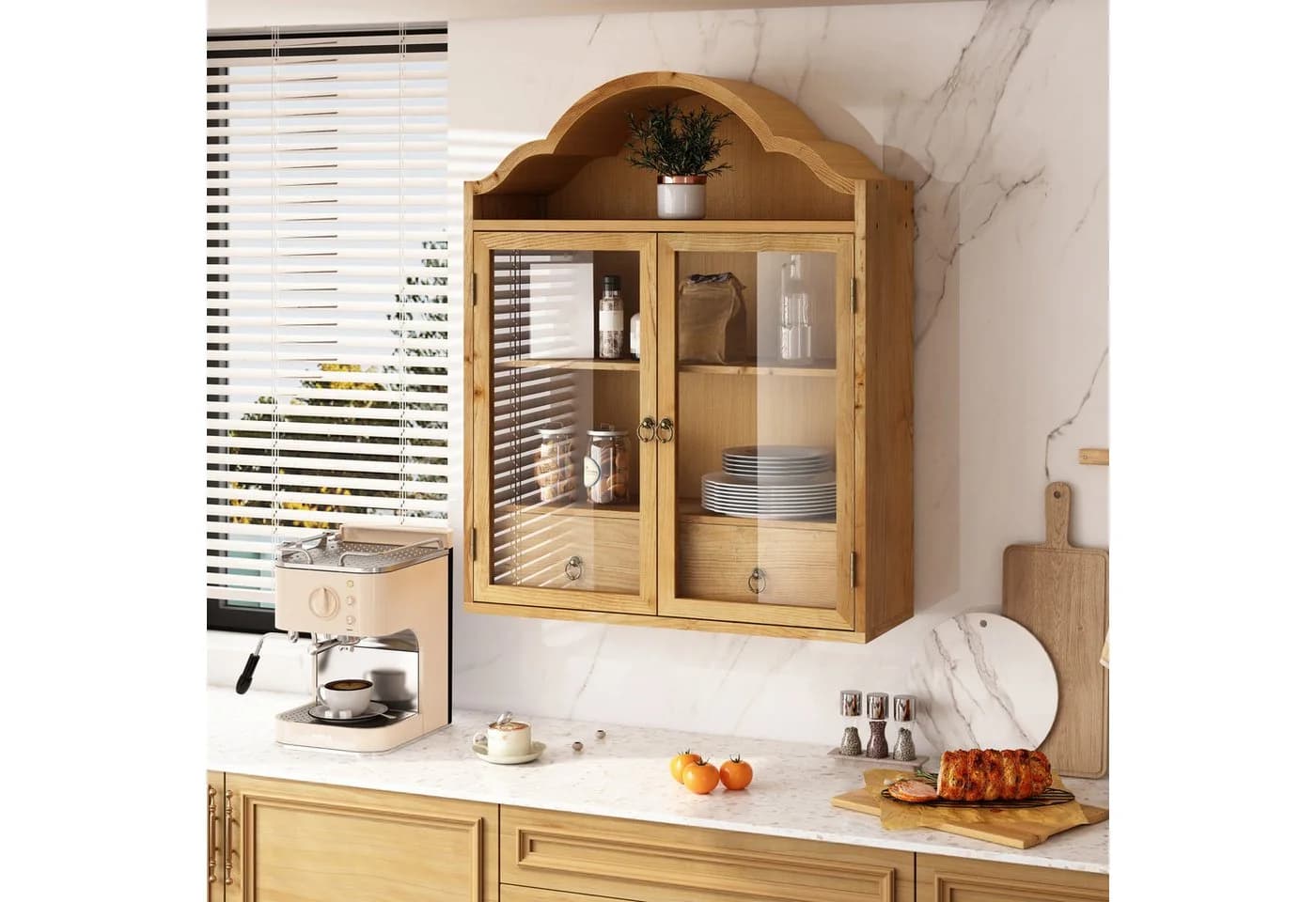 Celya Hängeschrank Retro Wandschrank Beige Massivholz - Bild 3