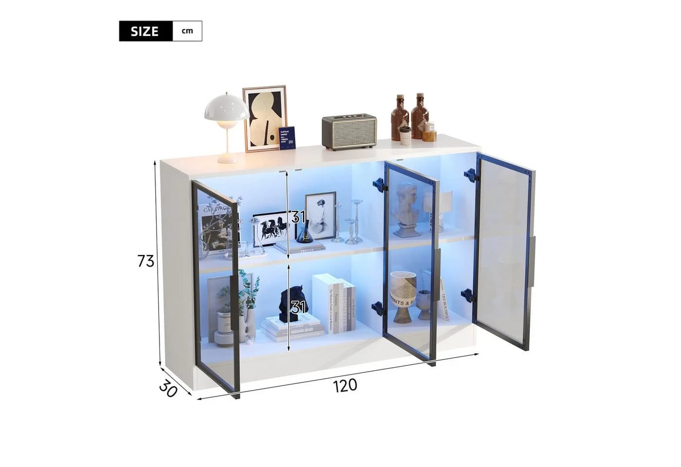 Celya Glasvitrine mit LED-Beleuchtung und grauen Glasfronten