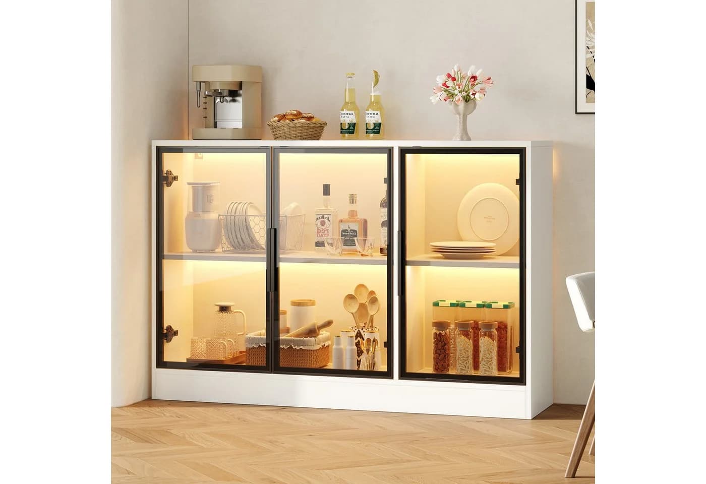 Celya Glasvitrine mit LED-Beleuchtung und grauen Glasfronten - Bild 2