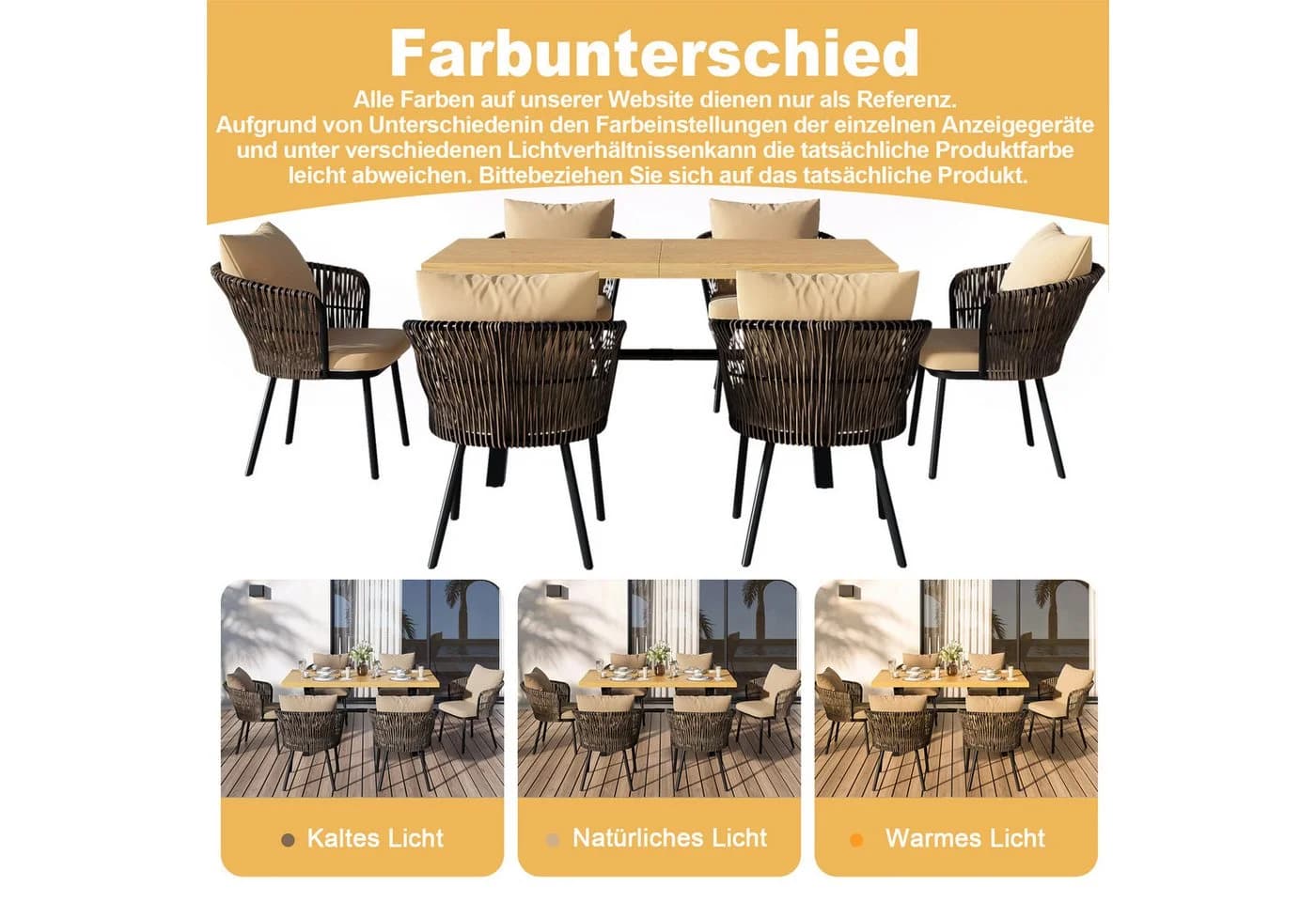 Celya Garten-Essgruppe 6-tlg. Beige PE-Rattan mit Kissen - Bild 5
