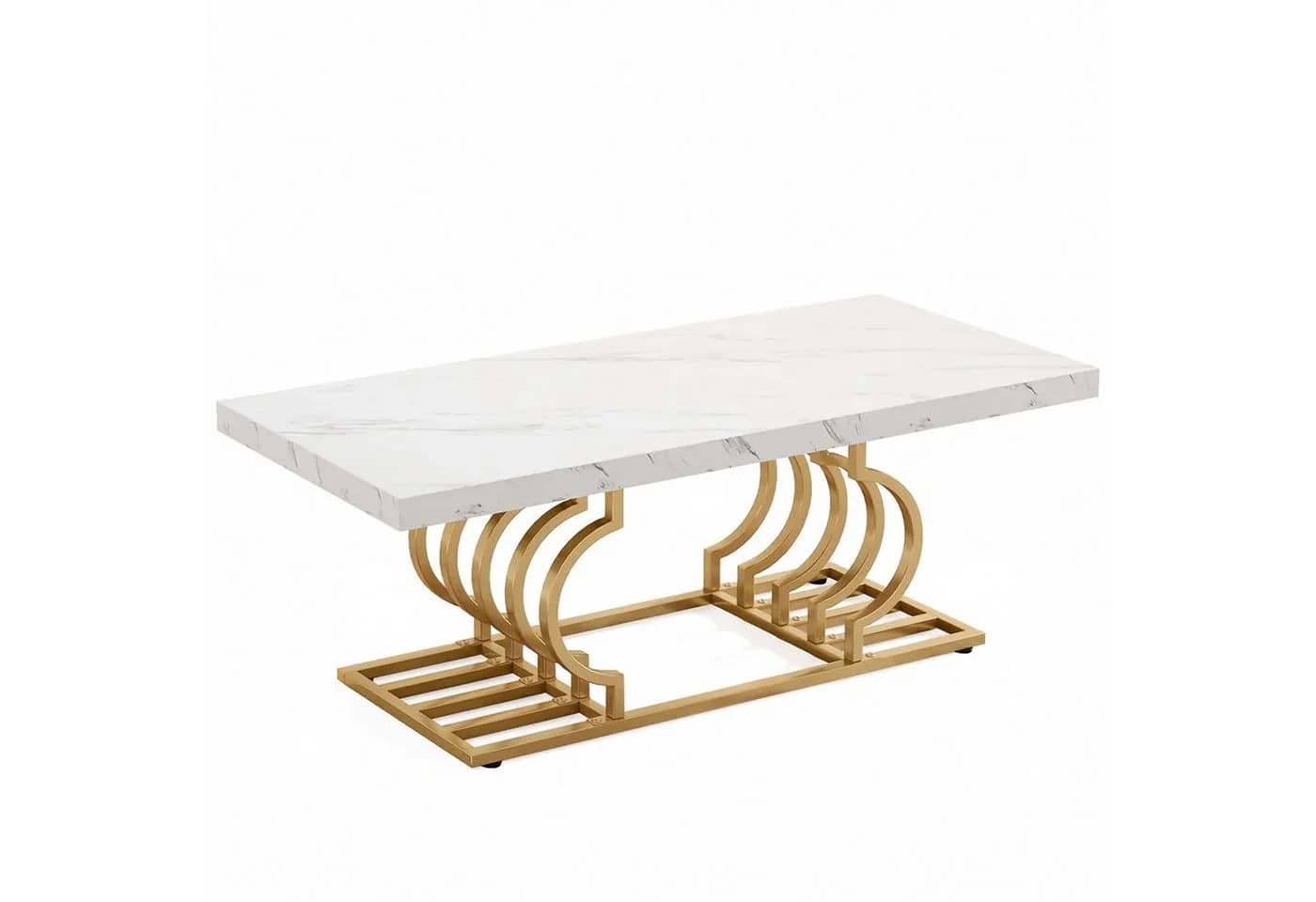 Celya Couchtisch Cocktailtisch Weiß Gold Geometrisches Gestell - Bild 3