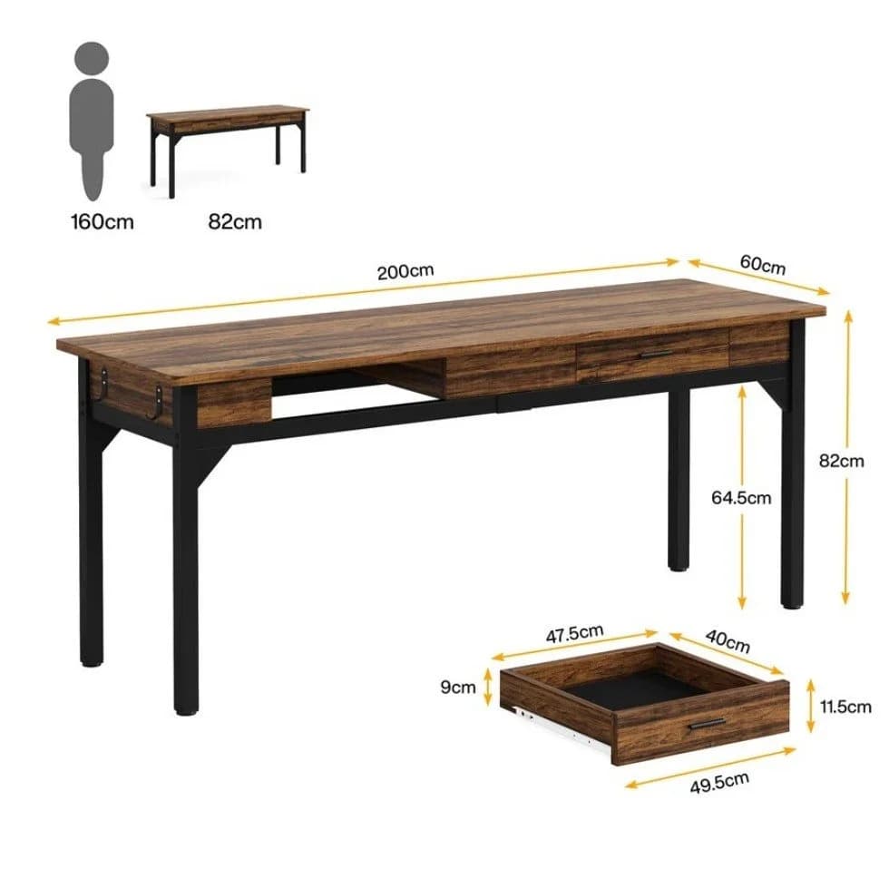Celya Schreibtisch 200cm 2-Personen mit Schubladen & Haken